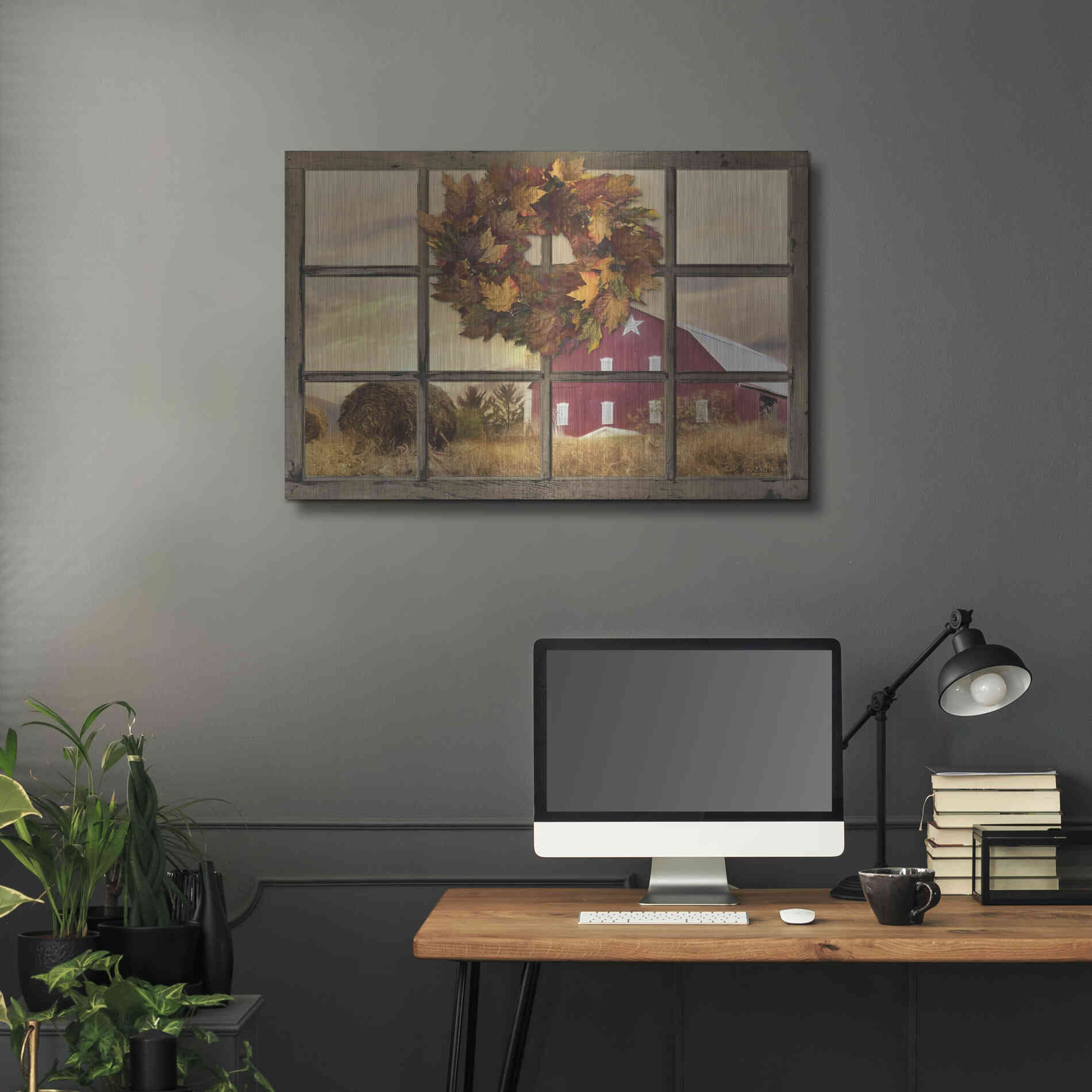 Luxe Metal Art 'Fall Window View' by Lori Deiter, Metal Wall Art,36x24