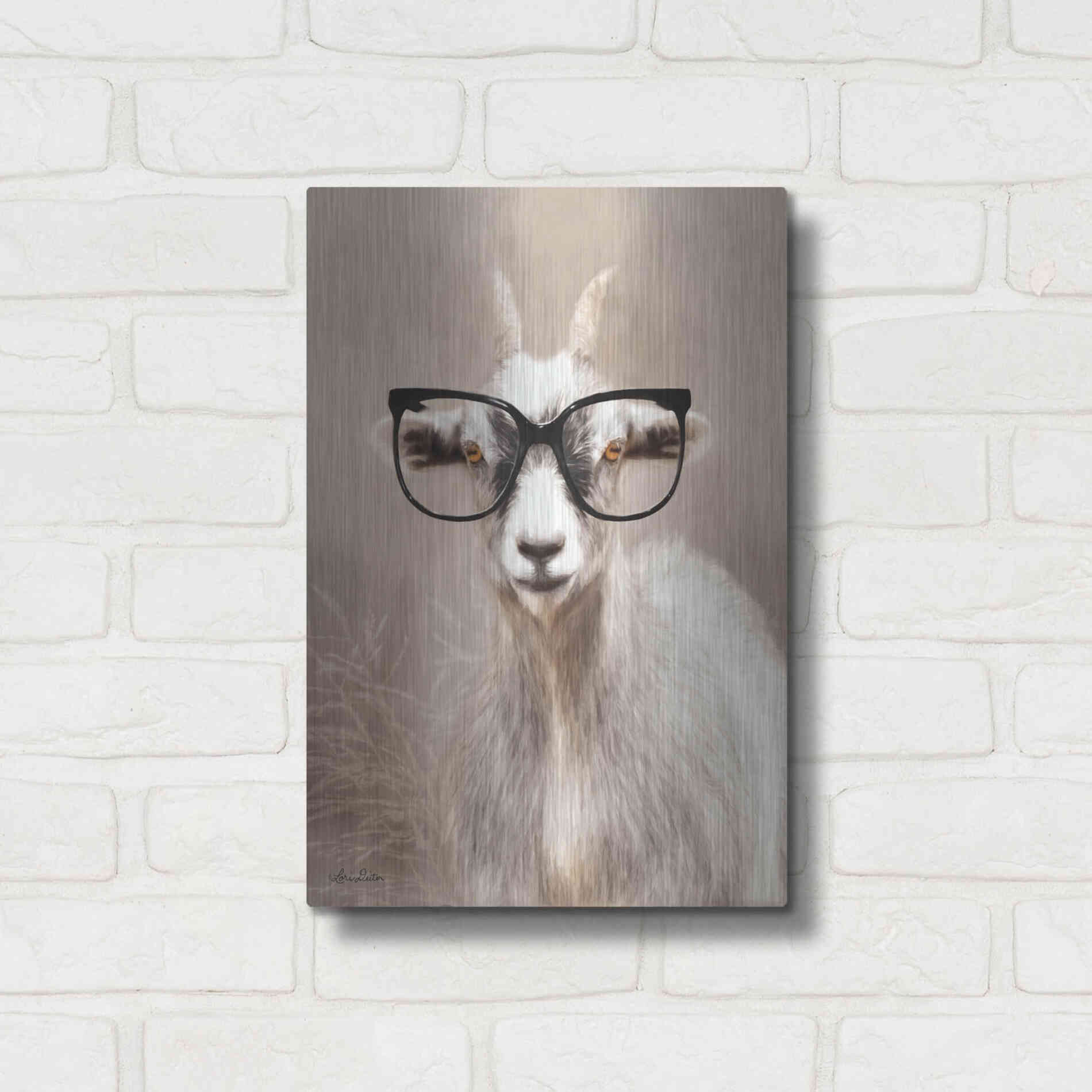 Luxe Metal Art 'See Clearly Goat' by Lori Deiter, Metal Wall Art,12x16