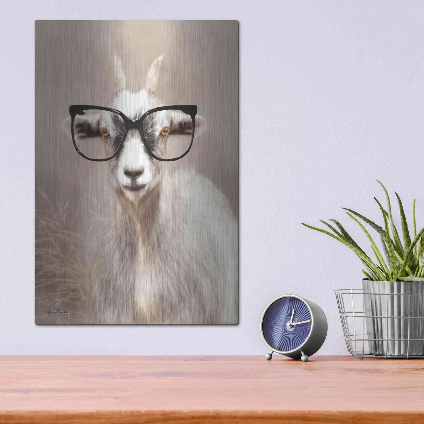 Luxe Metal Art 'See Clearly Goat' by Lori Deiter, Metal Wall Art,12x16