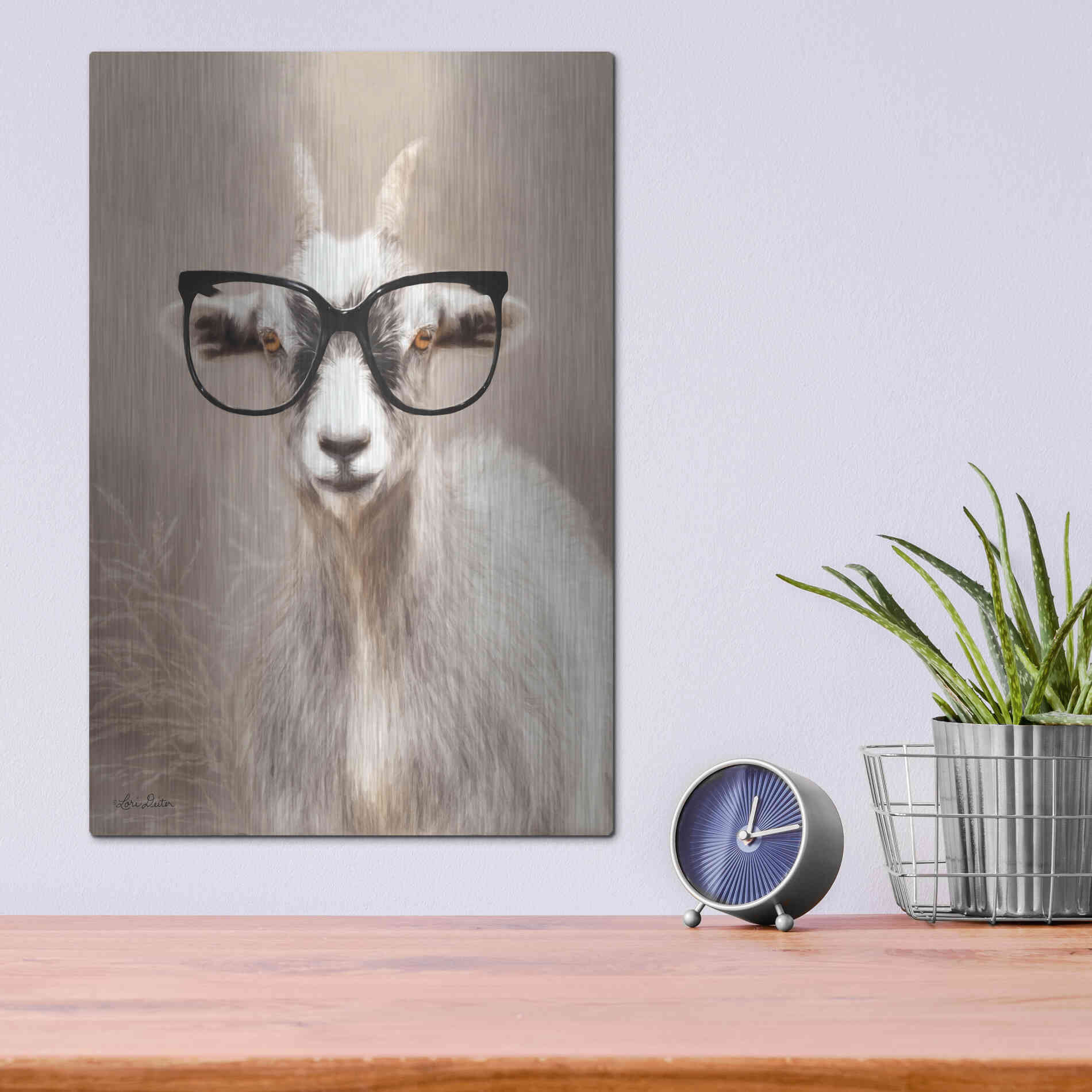 Luxe Metal Art 'See Clearly Goat' by Lori Deiter, Metal Wall Art,12x16