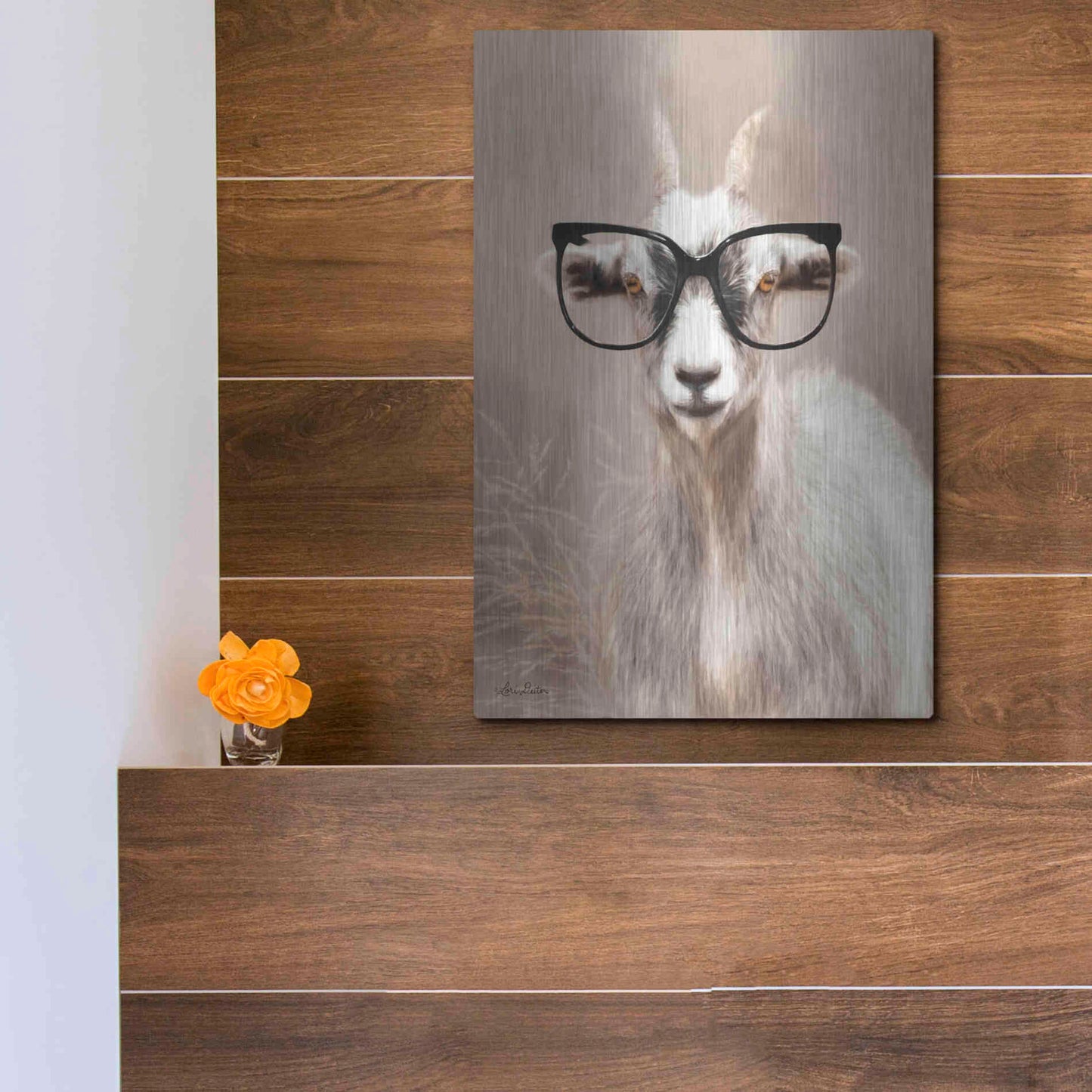 Luxe Metal Art 'See Clearly Goat' by Lori Deiter, Metal Wall Art,12x16
