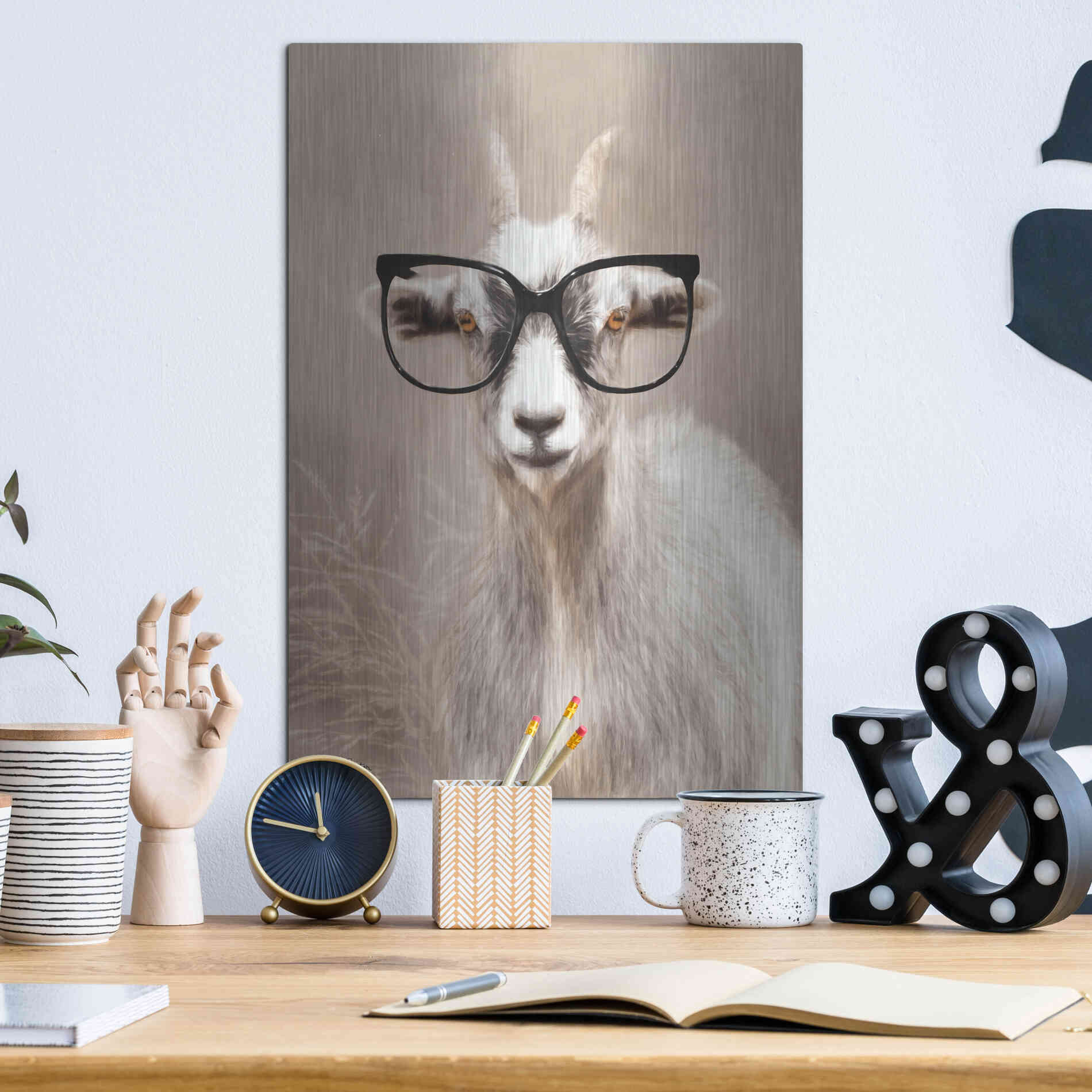 Luxe Metal Art 'See Clearly Goat' by Lori Deiter, Metal Wall Art,12x16