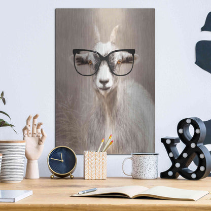 Luxe Metal Art 'See Clearly Goat' by Lori Deiter, Metal Wall Art,12x16