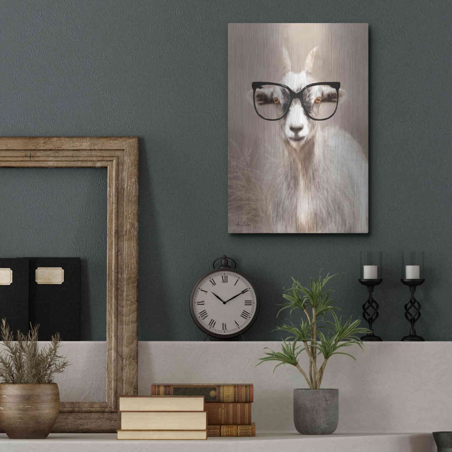 Luxe Metal Art 'See Clearly Goat' by Lori Deiter, Metal Wall Art,12x16