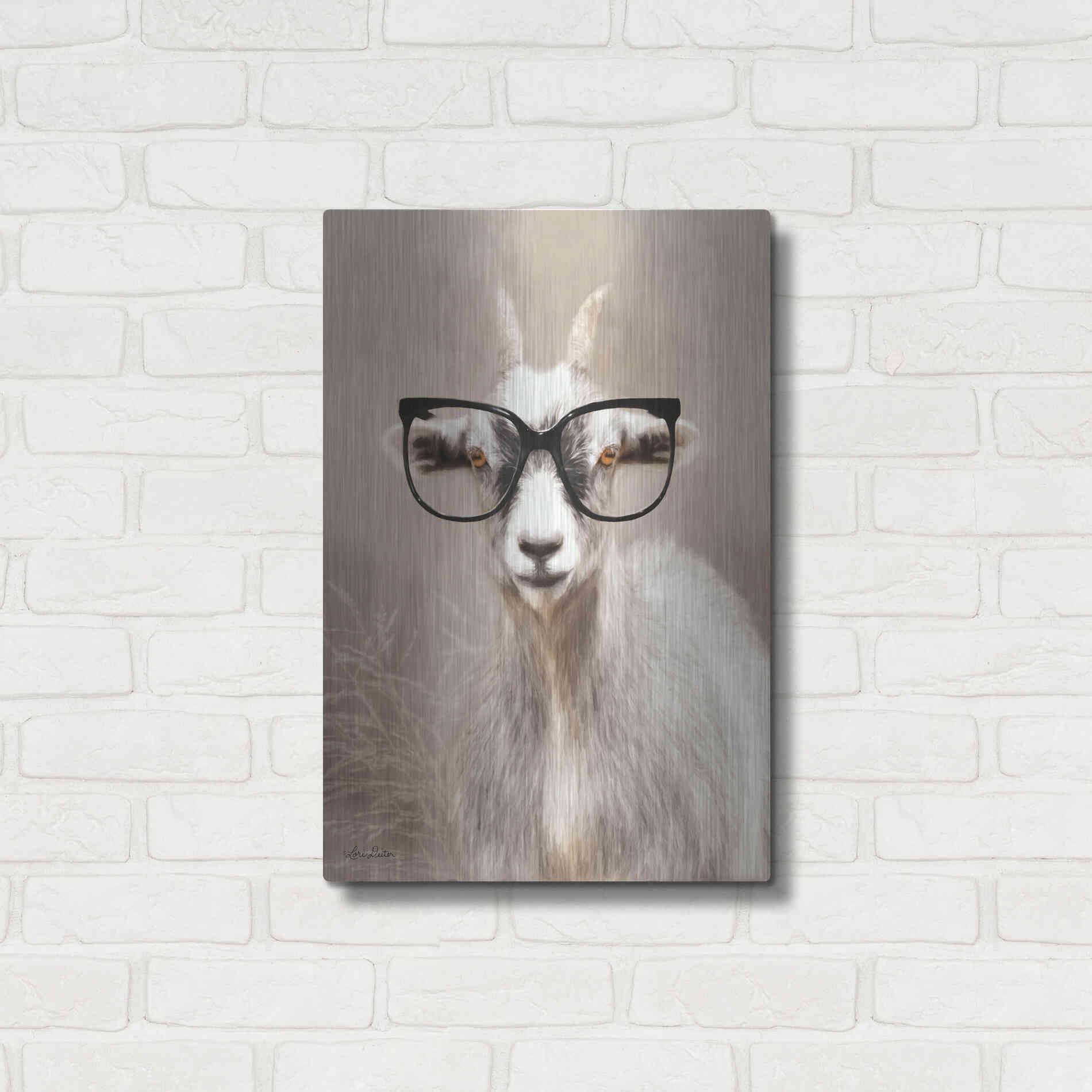 Luxe Metal Art 'See Clearly Goat' by Lori Deiter, Metal Wall Art,16x24