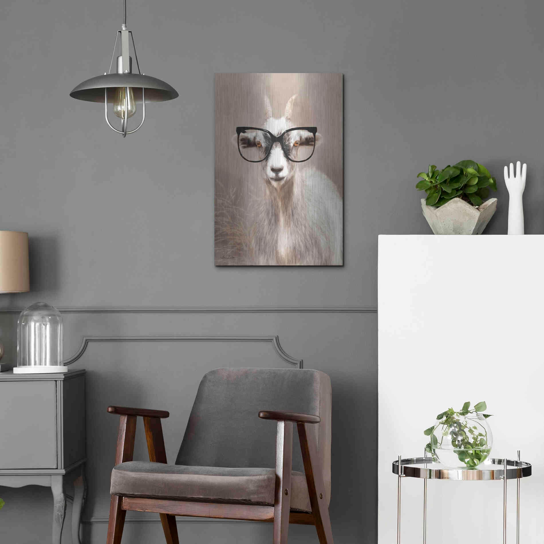 Luxe Metal Art 'See Clearly Goat' by Lori Deiter, Metal Wall Art,16x24