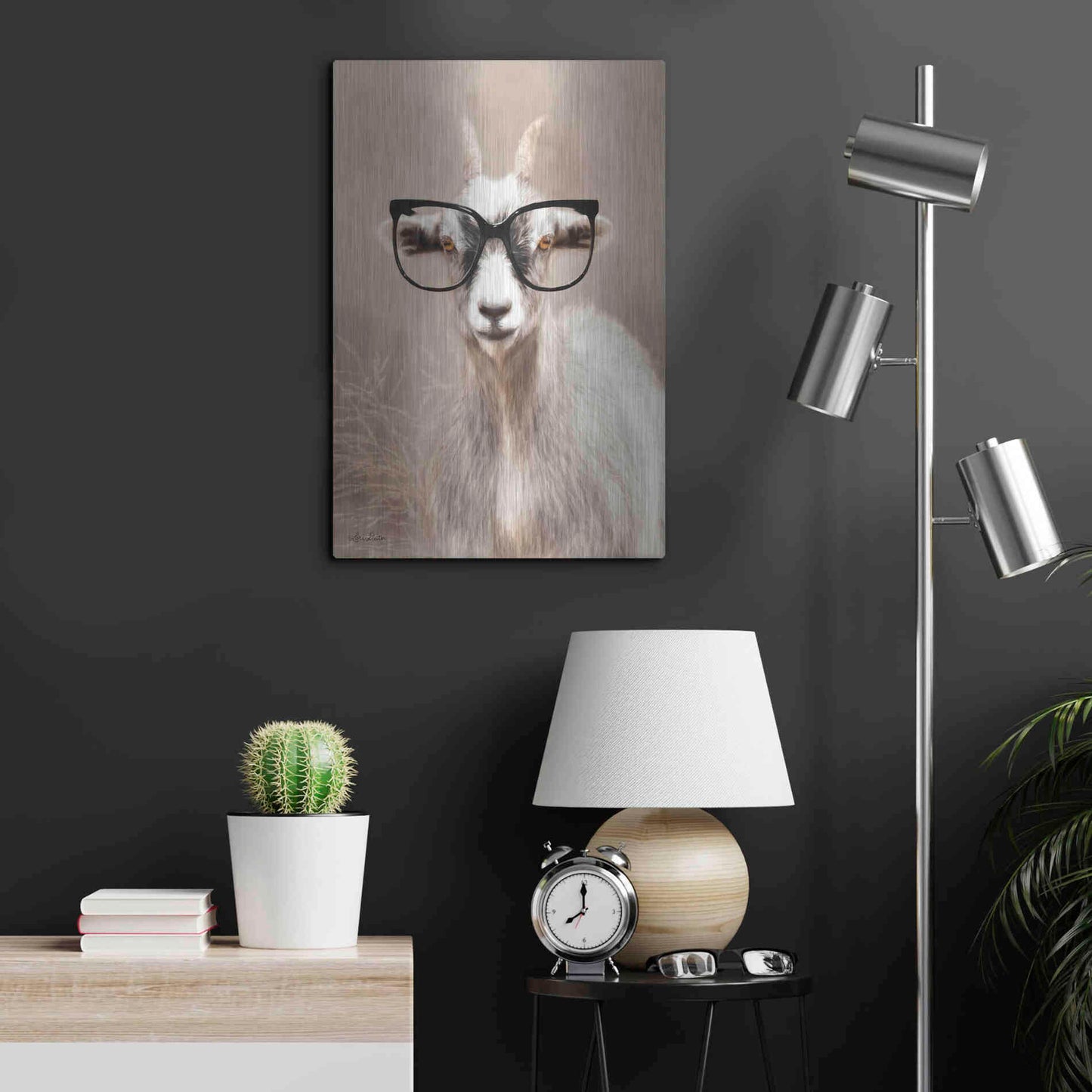 Luxe Metal Art 'See Clearly Goat' by Lori Deiter, Metal Wall Art,16x24