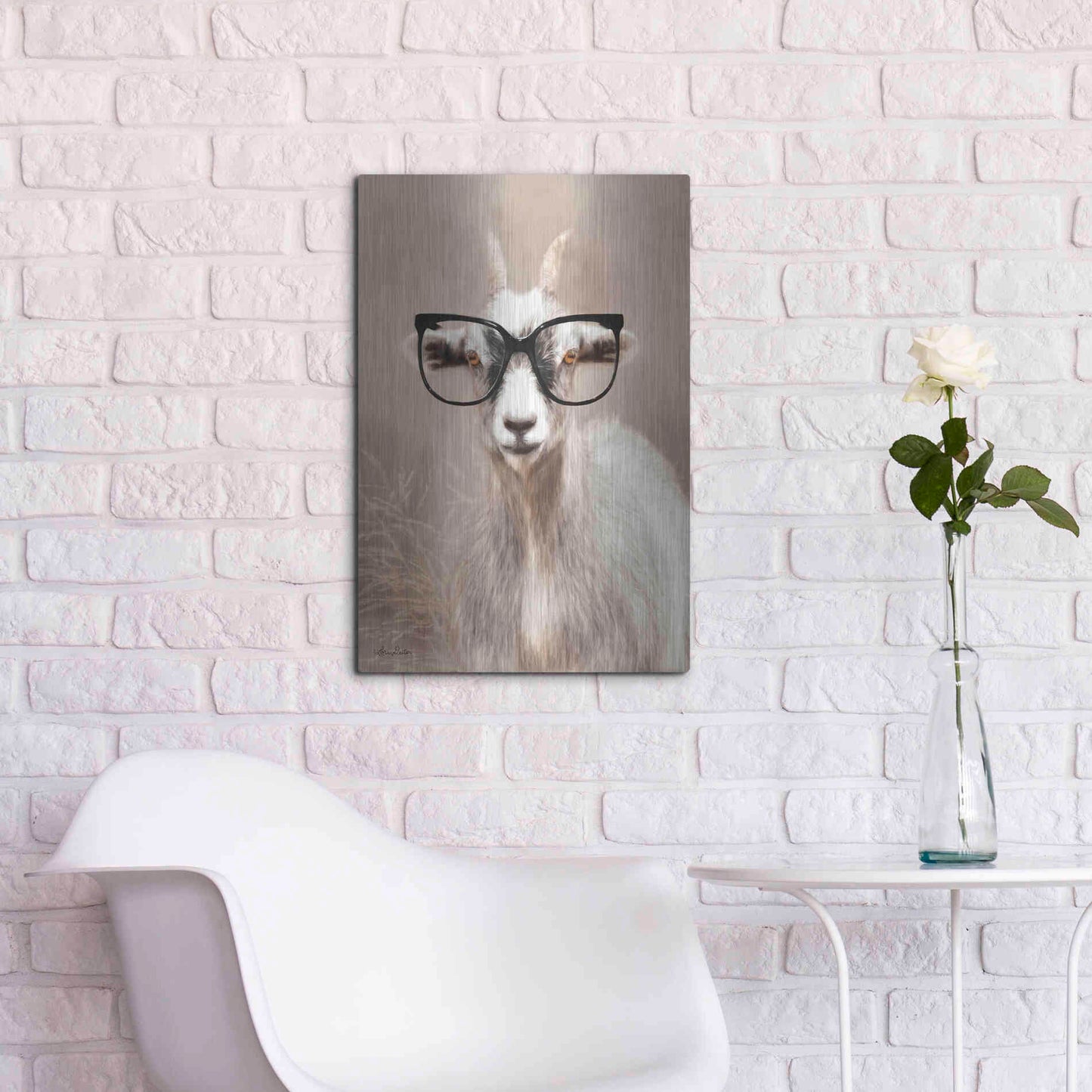 Luxe Metal Art 'See Clearly Goat' by Lori Deiter, Metal Wall Art,16x24