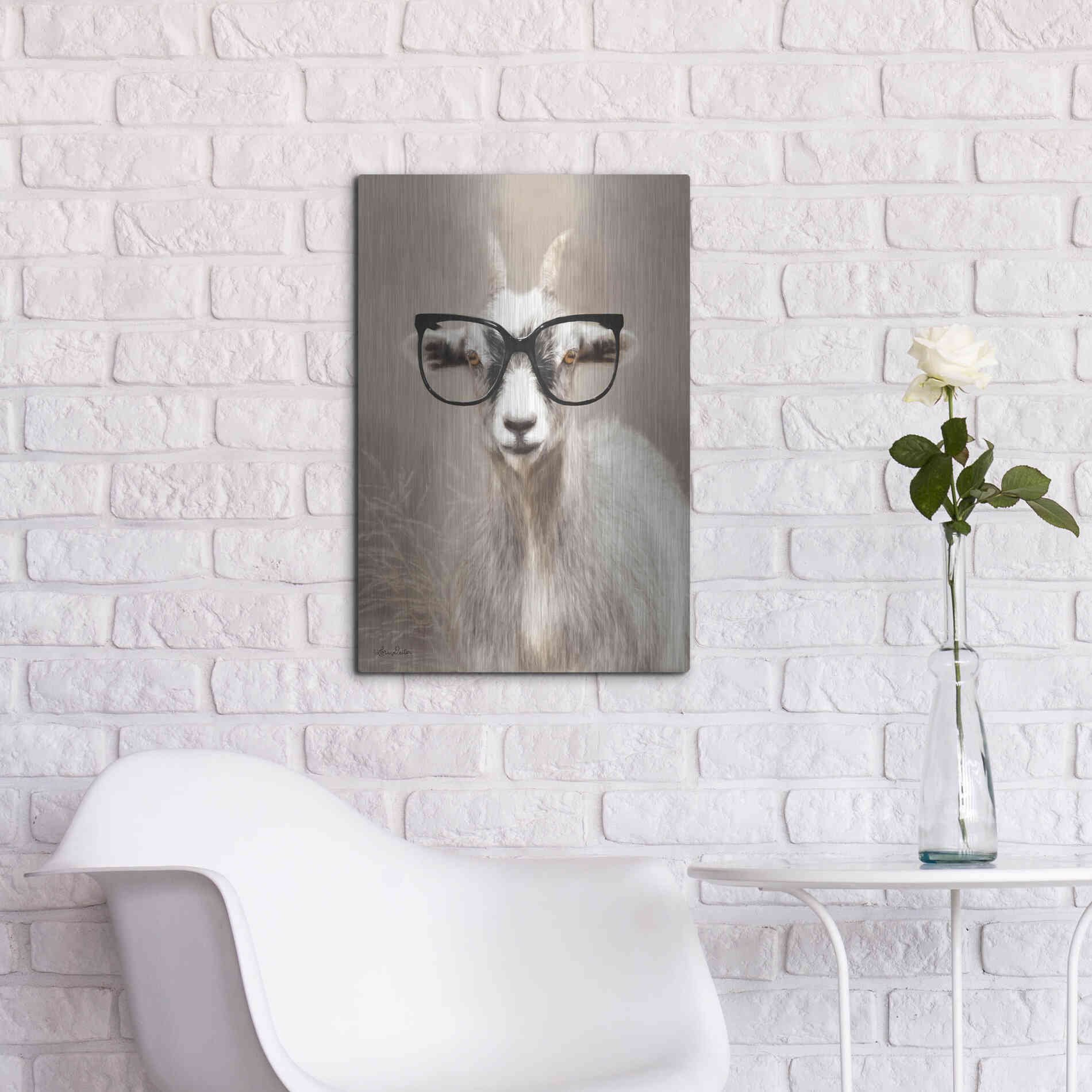 Luxe Metal Art 'See Clearly Goat' by Lori Deiter, Metal Wall Art,16x24
