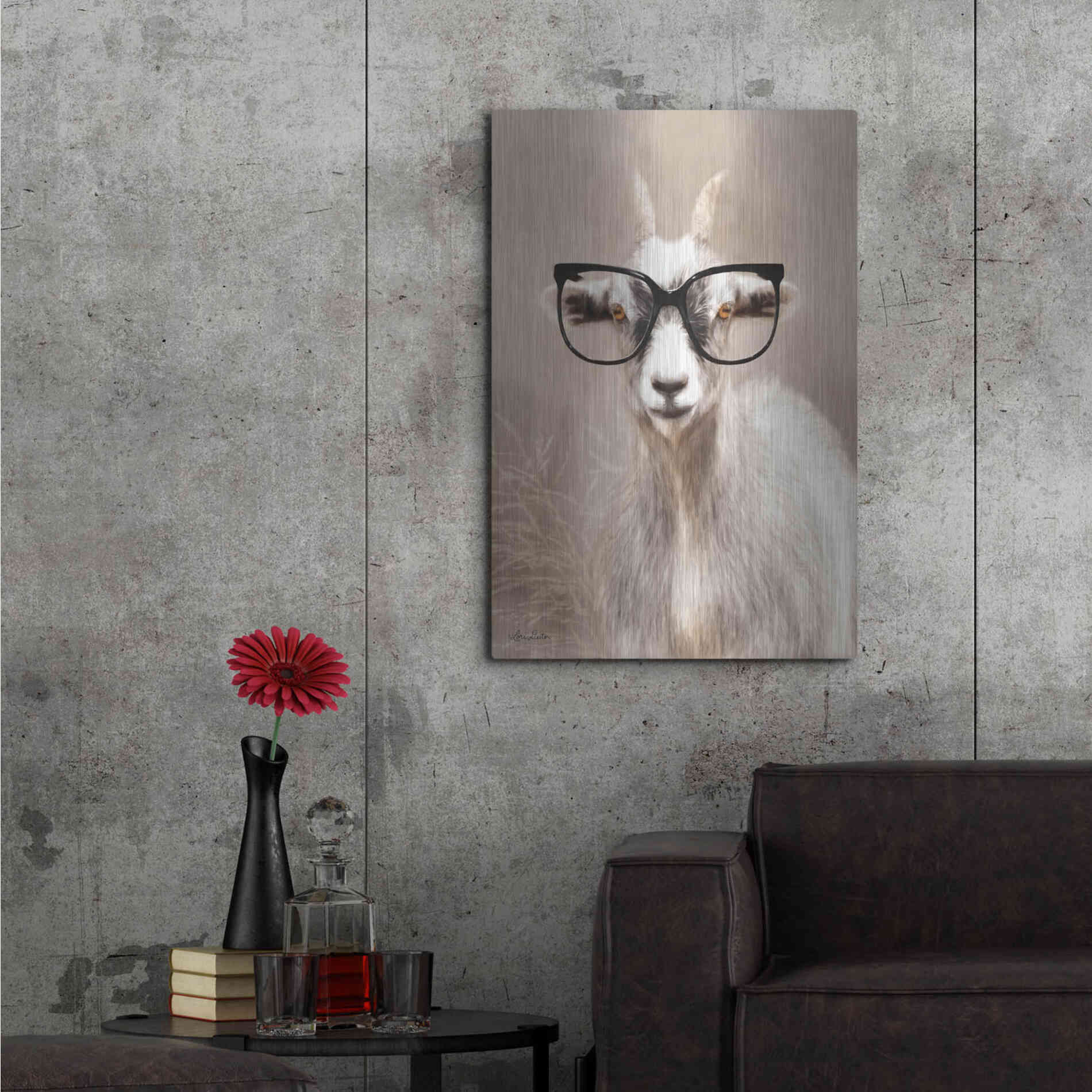Luxe Metal Art 'See Clearly Goat' by Lori Deiter, Metal Wall Art,24x36