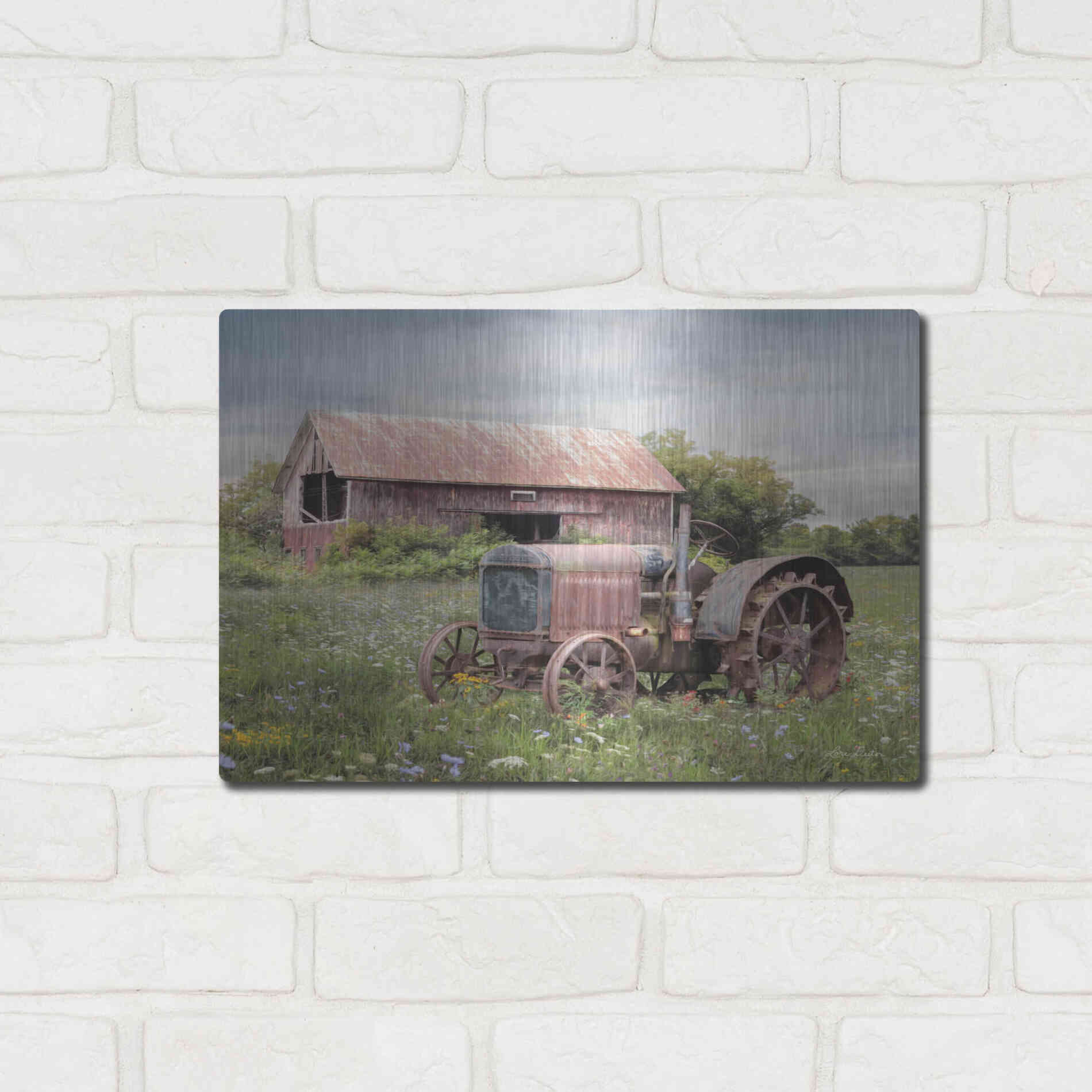 Luxe Metal Art 'Clayton Tractor' by Lori Deiter, Metal Wall Art,16x12