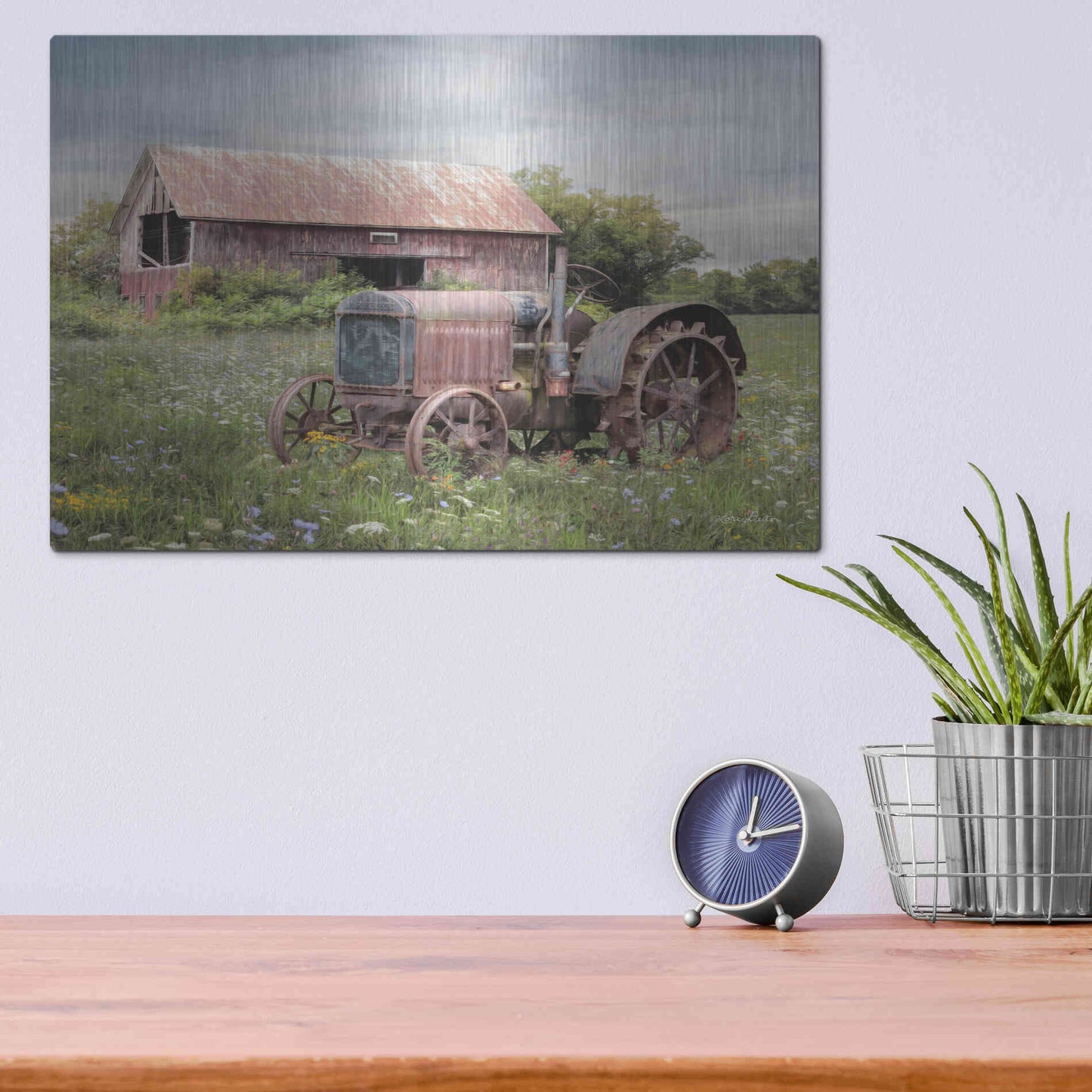 Luxe Metal Art 'Clayton Tractor' by Lori Deiter, Metal Wall Art,16x12