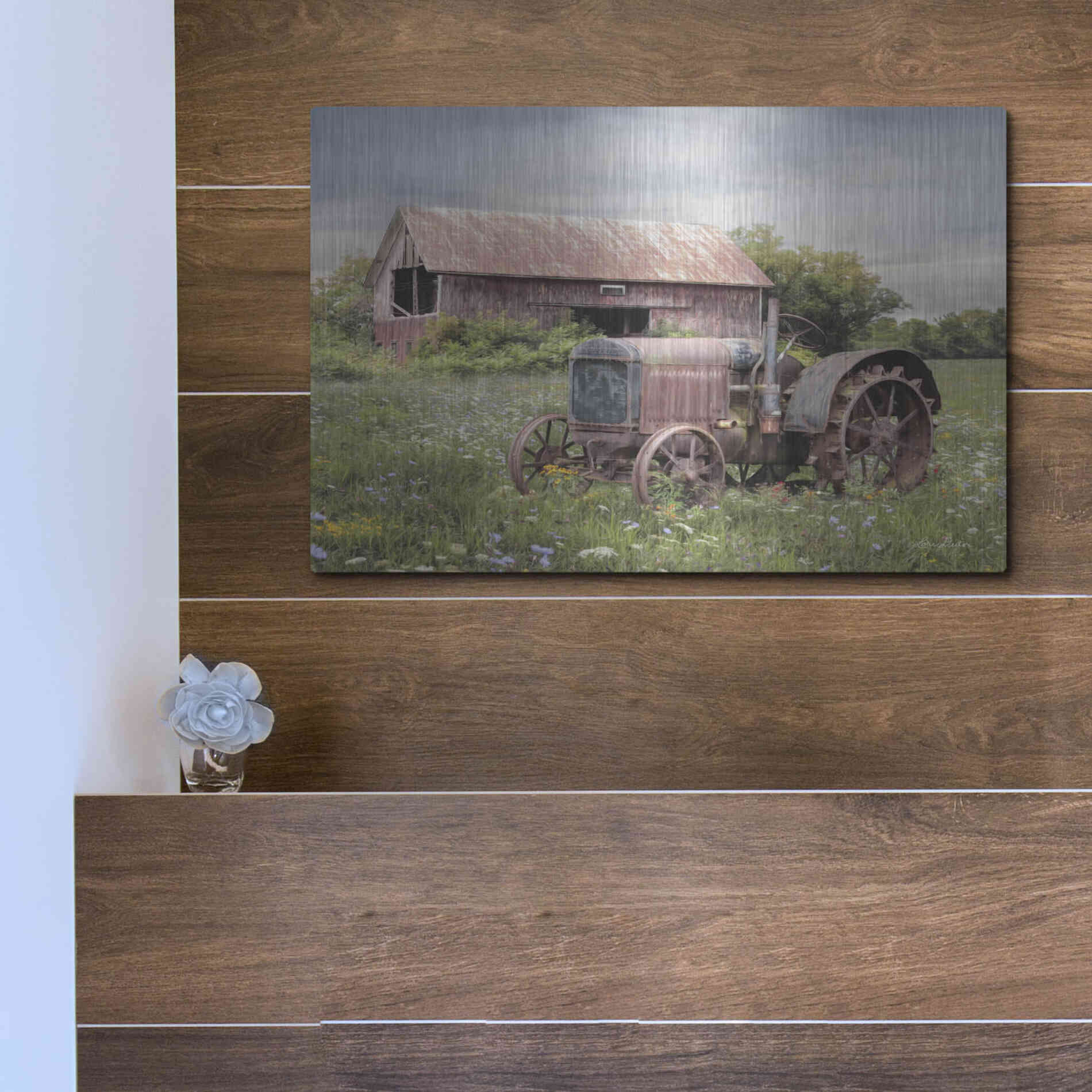 Luxe Metal Art 'Clayton Tractor' by Lori Deiter, Metal Wall Art,16x12