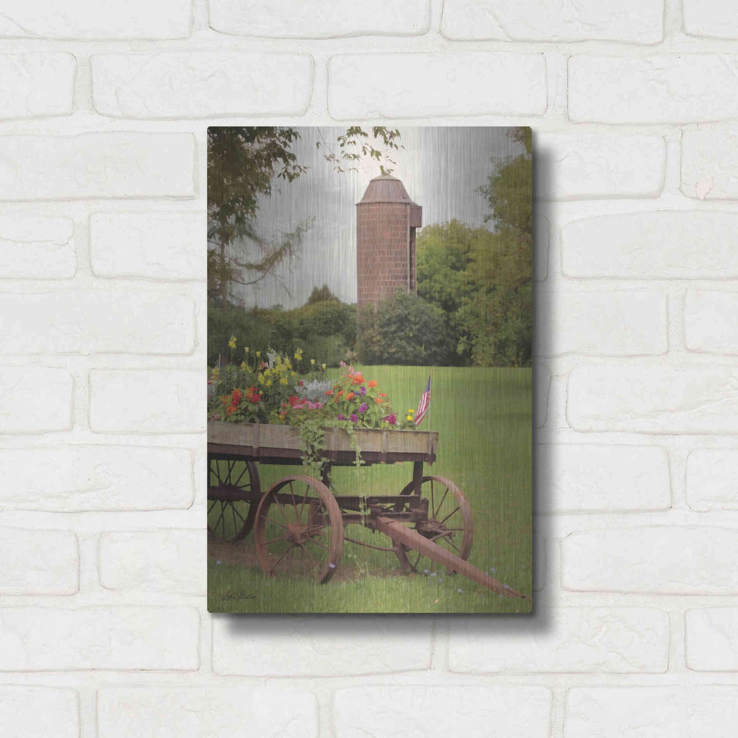 Luxe Metal Art 'Clayton Flower Wagon' by Lori Deiter, Metal Wall Art,12x16