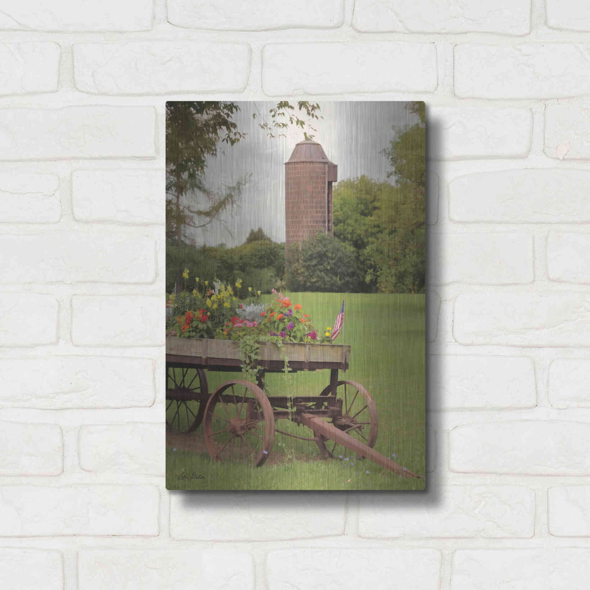 Luxe Metal Art 'Clayton Flower Wagon' by Lori Deiter, Metal Wall Art,12x16