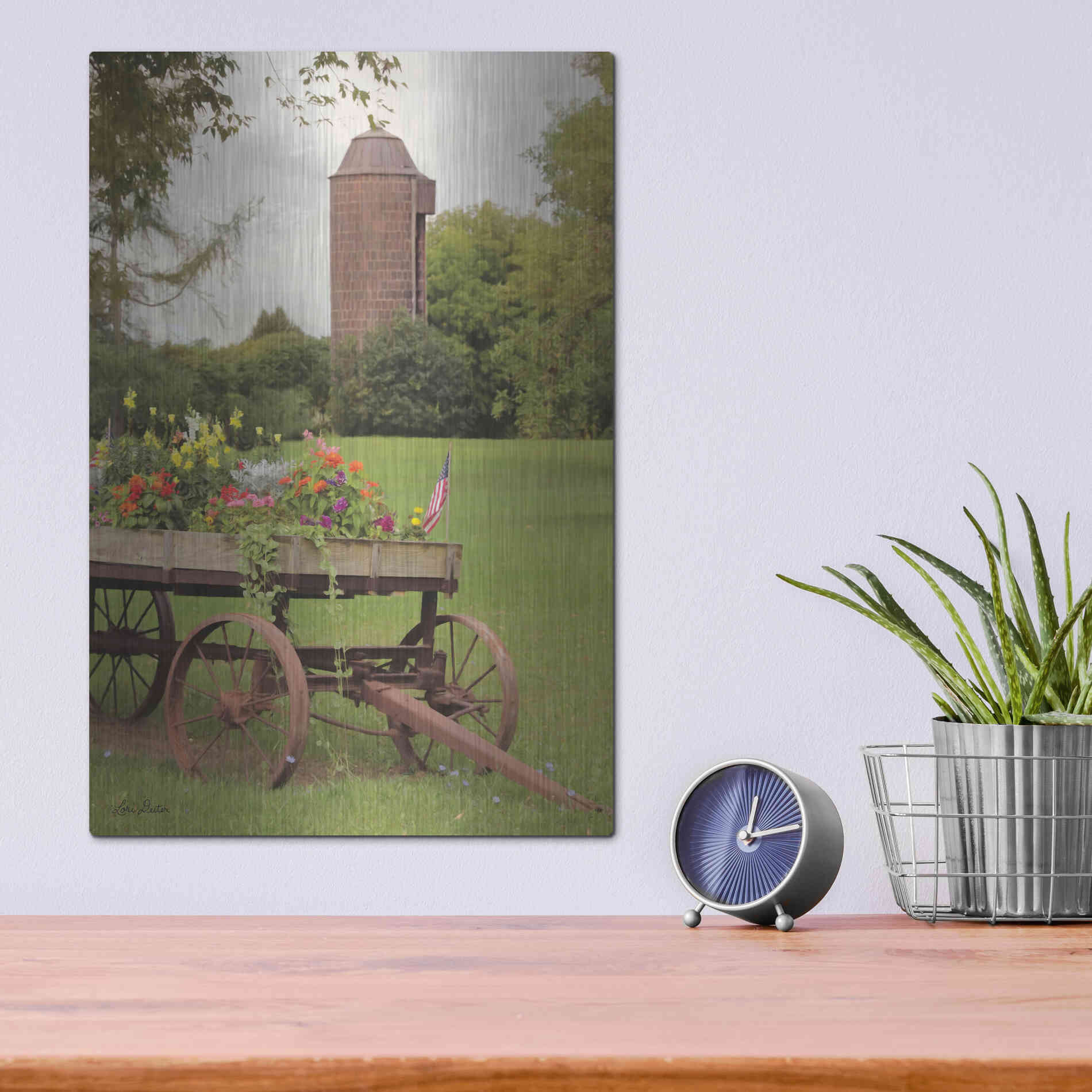 Luxe Metal Art 'Clayton Flower Wagon' by Lori Deiter, Metal Wall Art,12x16