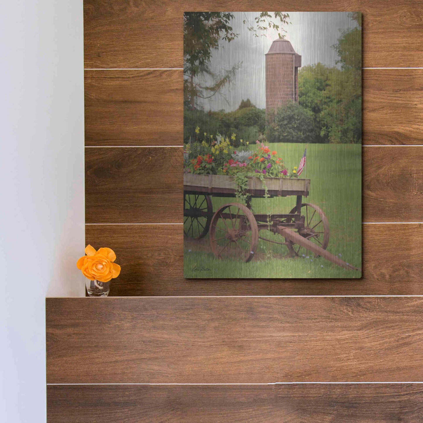 Luxe Metal Art 'Clayton Flower Wagon' by Lori Deiter, Metal Wall Art,12x16