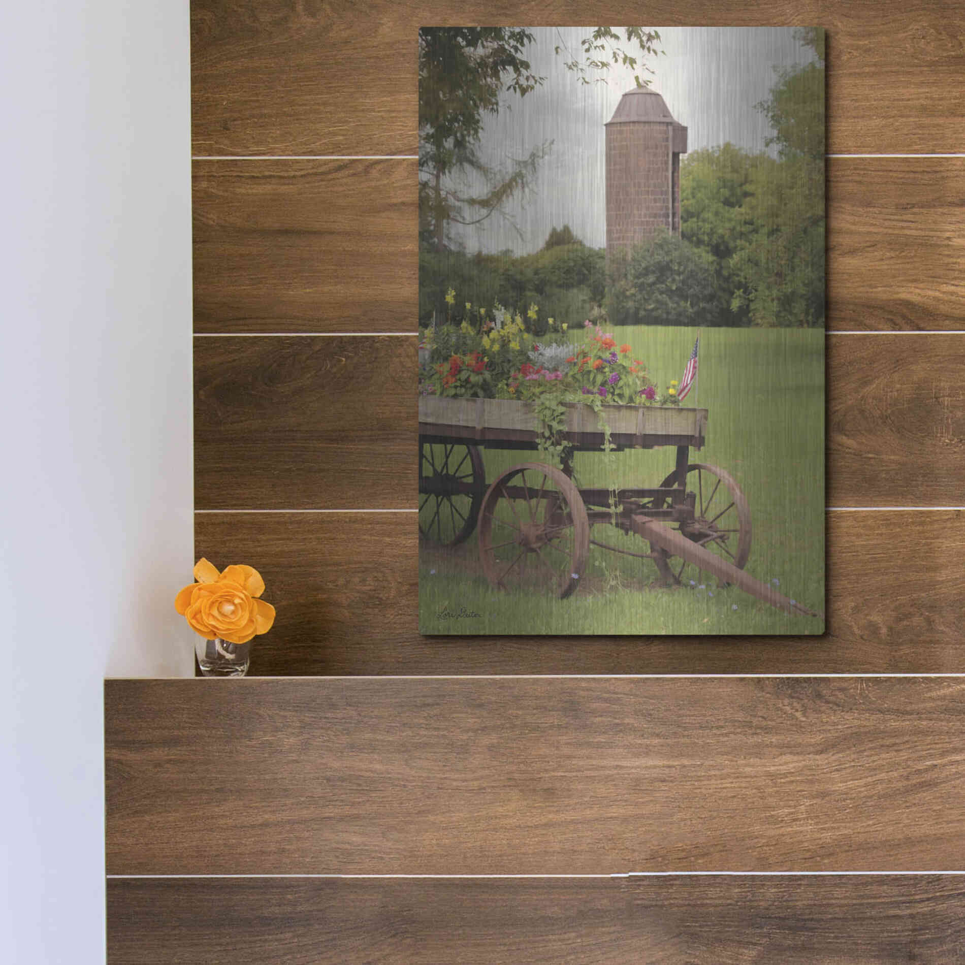 Luxe Metal Art 'Clayton Flower Wagon' by Lori Deiter, Metal Wall Art,12x16