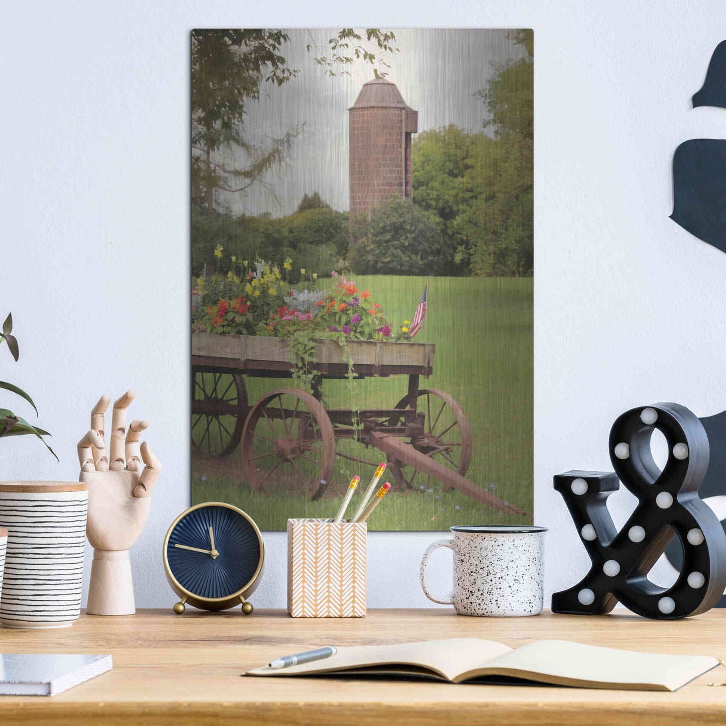 Luxe Metal Art 'Clayton Flower Wagon' by Lori Deiter, Metal Wall Art,12x16