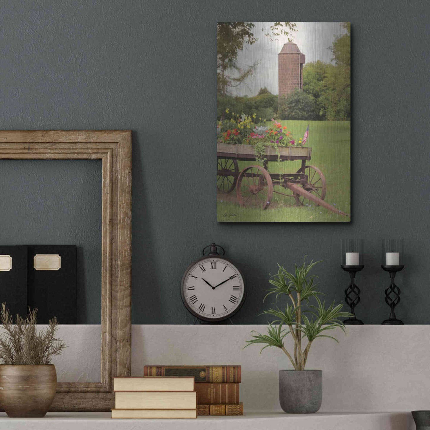 Luxe Metal Art 'Clayton Flower Wagon' by Lori Deiter, Metal Wall Art,12x16