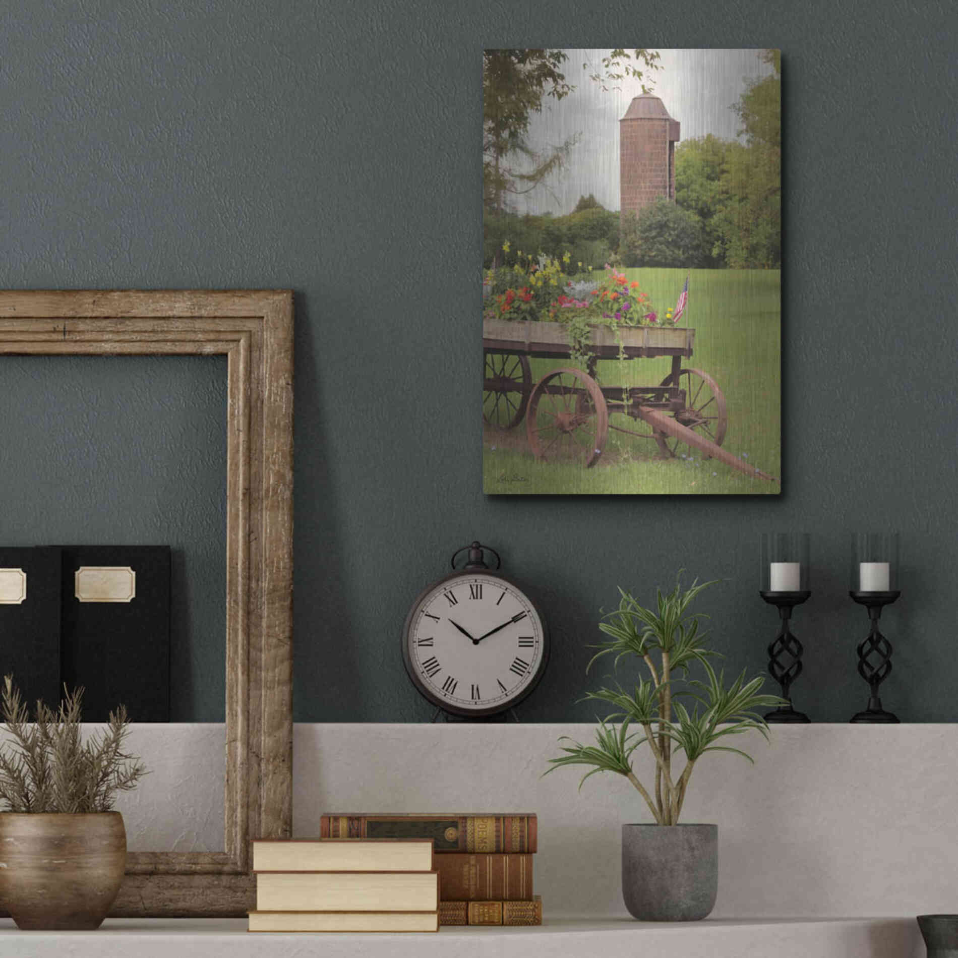 Luxe Metal Art 'Clayton Flower Wagon' by Lori Deiter, Metal Wall Art,12x16