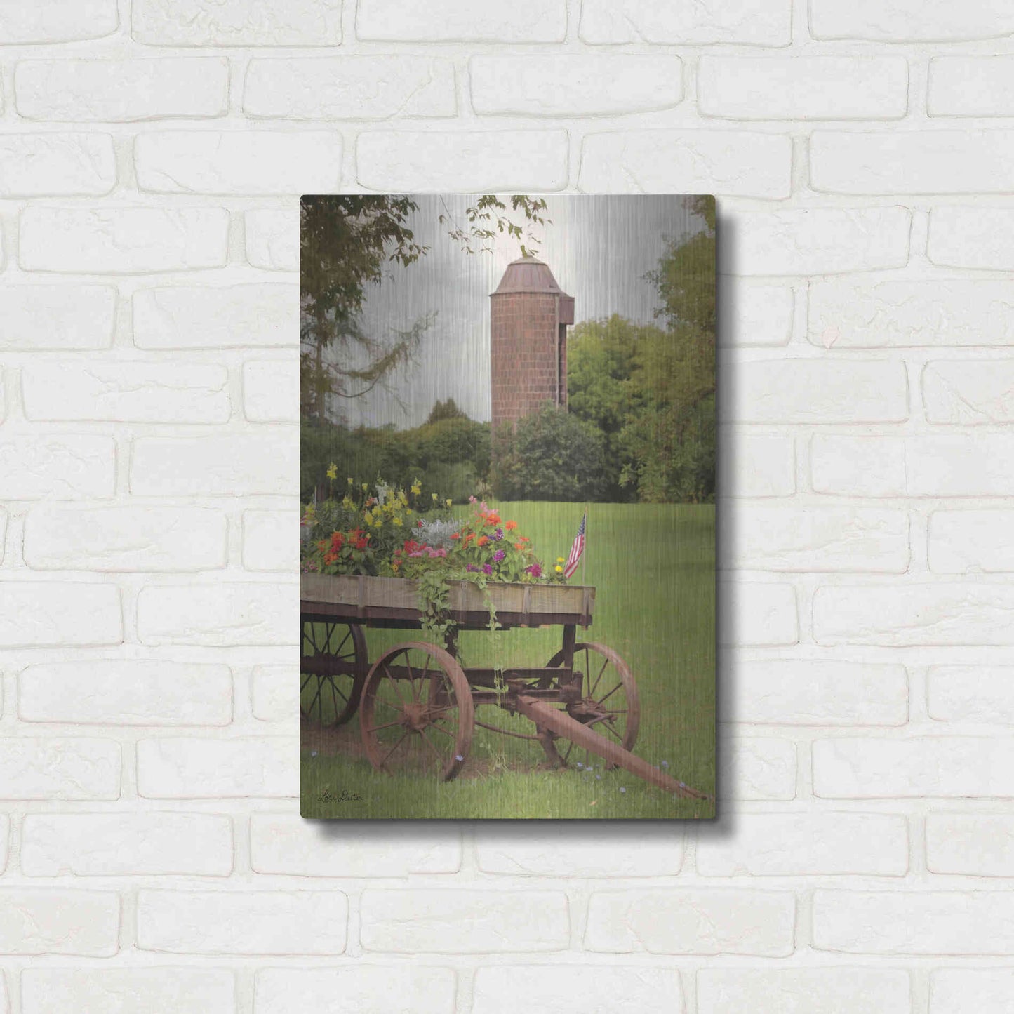 Luxe Metal Art 'Clayton Flower Wagon' by Lori Deiter, Metal Wall Art,16x24