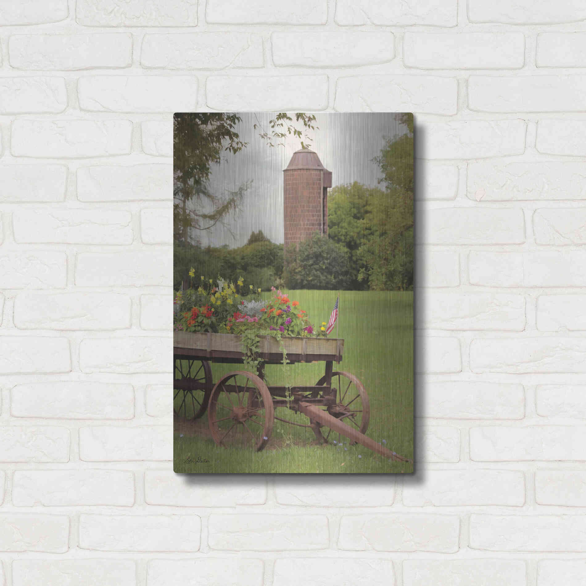 Luxe Metal Art 'Clayton Flower Wagon' by Lori Deiter, Metal Wall Art,16x24