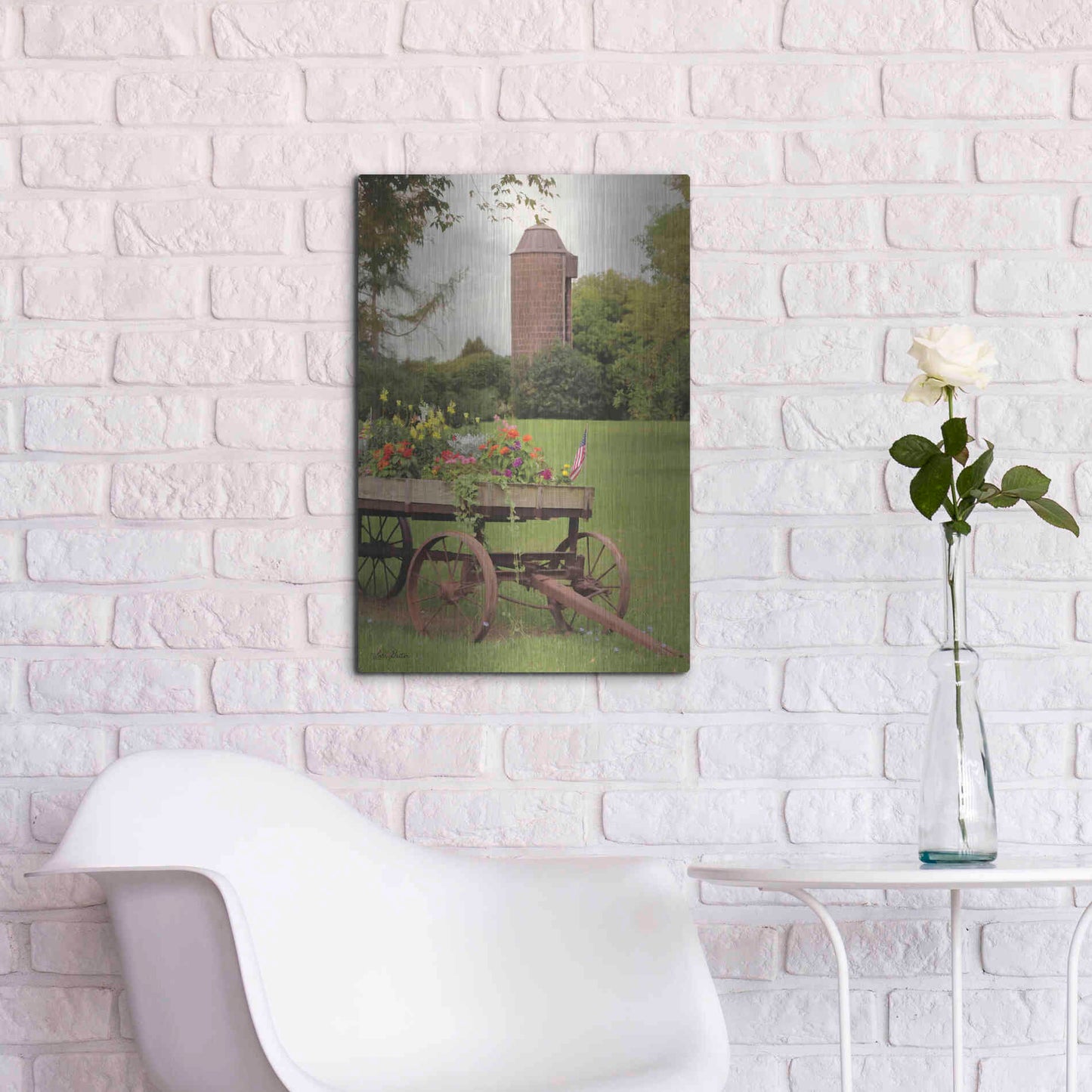 Luxe Metal Art 'Clayton Flower Wagon' by Lori Deiter, Metal Wall Art,16x24