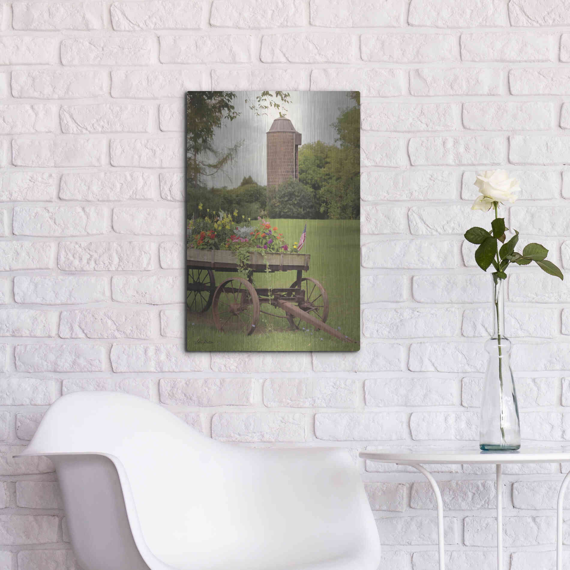 Luxe Metal Art 'Clayton Flower Wagon' by Lori Deiter, Metal Wall Art,16x24