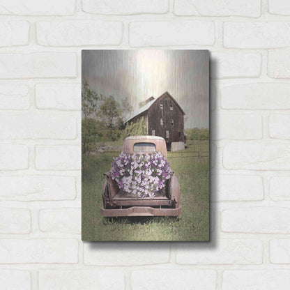 Luxe Metal Art 'Petunia Truck' by Lori Deiter, Metal Wall Art,12x16