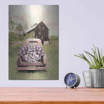 Luxe Metal Art 'Petunia Truck' by Lori Deiter, Metal Wall Art,12x16