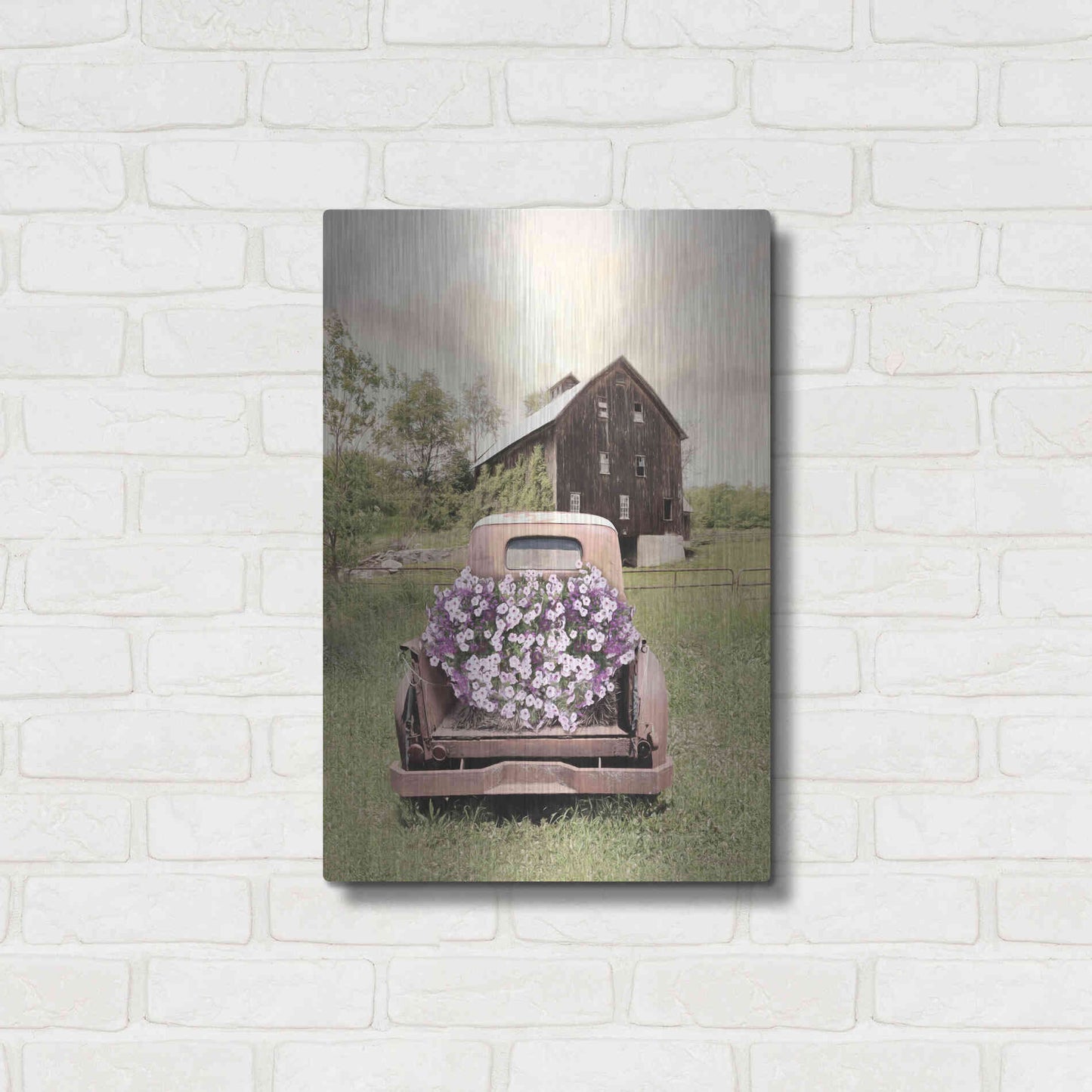 Luxe Metal Art 'Petunia Truck' by Lori Deiter, Metal Wall Art,16x24