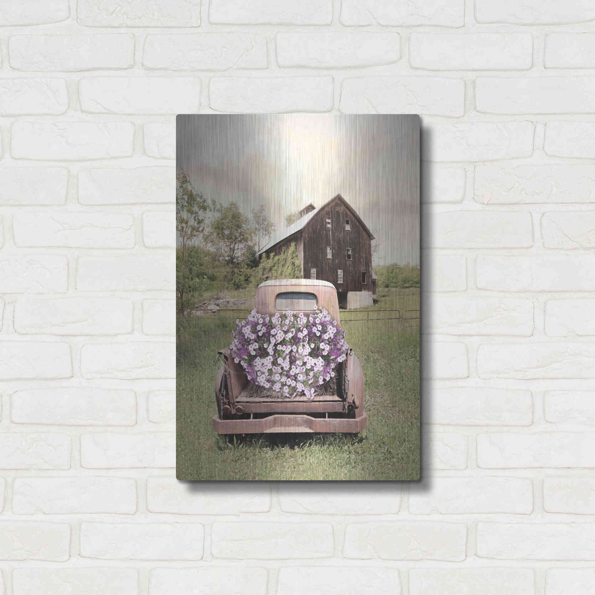 Luxe Metal Art 'Petunia Truck' by Lori Deiter, Metal Wall Art,16x24