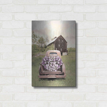 Luxe Metal Art 'Petunia Truck' by Lori Deiter, Metal Wall Art,16x24