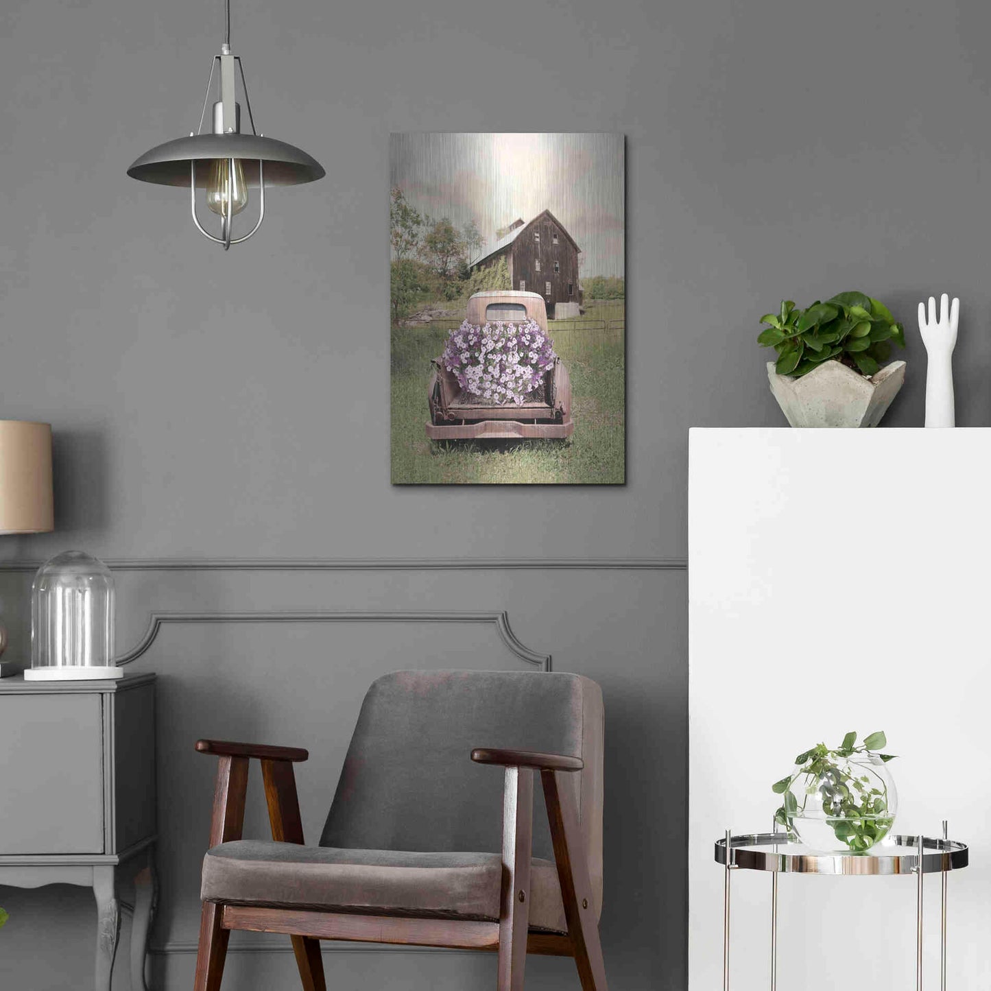 Luxe Metal Art 'Petunia Truck' by Lori Deiter, Metal Wall Art,16x24