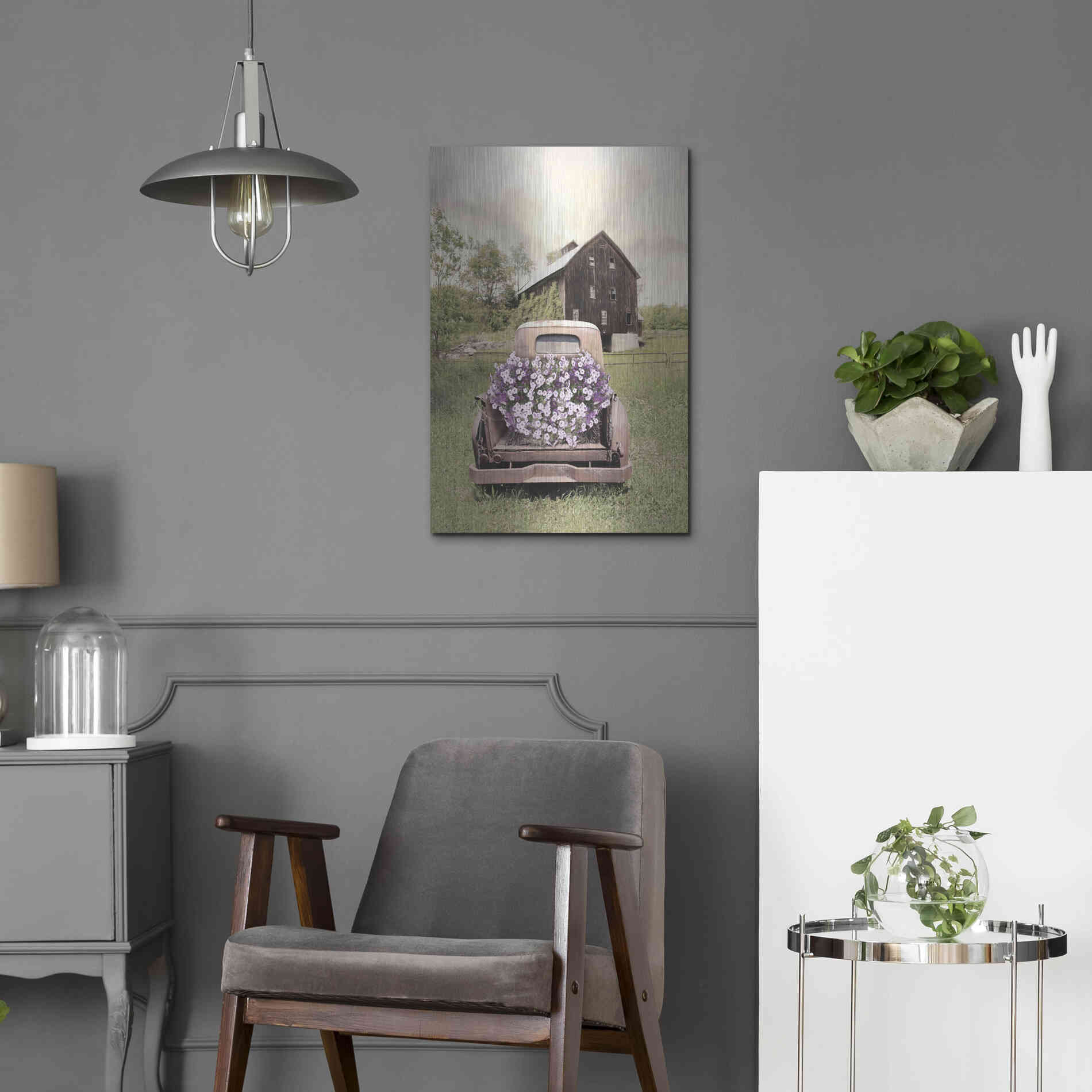 Luxe Metal Art 'Petunia Truck' by Lori Deiter, Metal Wall Art,16x24