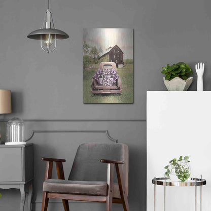 Luxe Metal Art 'Petunia Truck' by Lori Deiter, Metal Wall Art,16x24