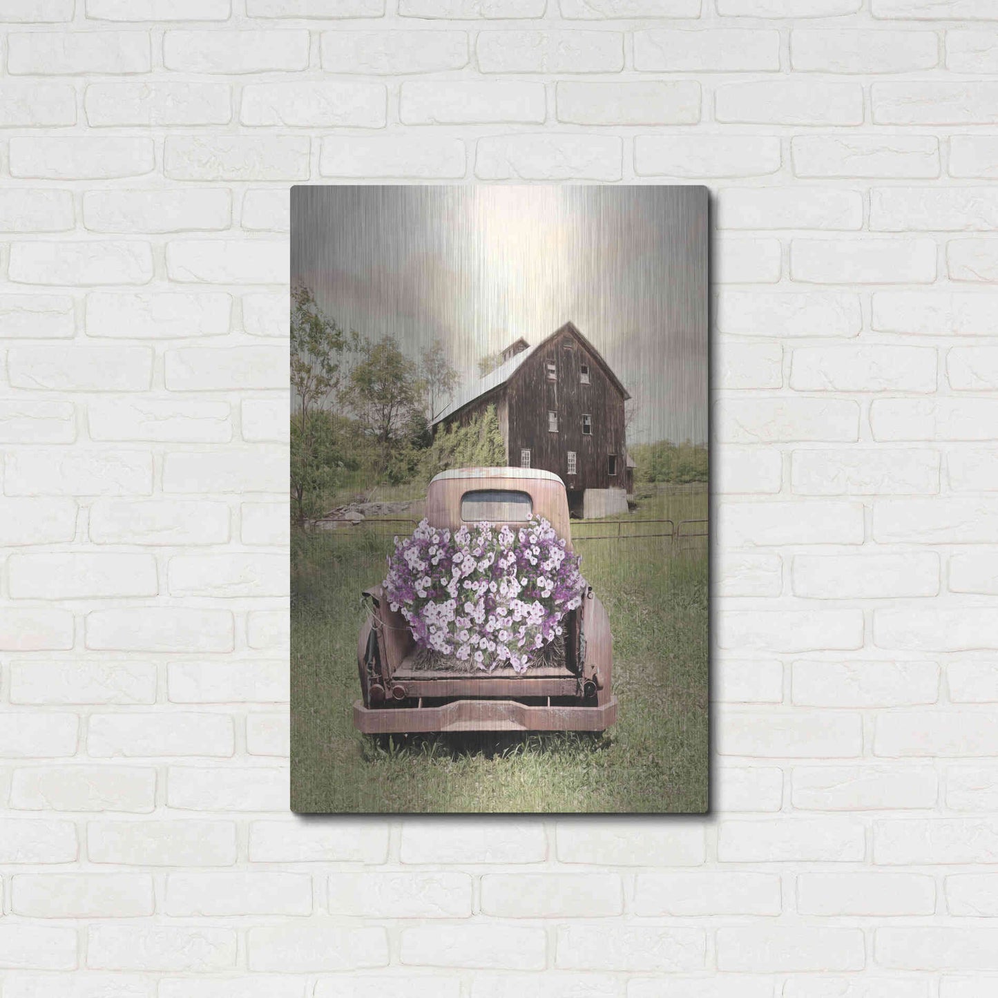 Luxe Metal Art 'Petunia Truck' by Lori Deiter, Metal Wall Art,24x36