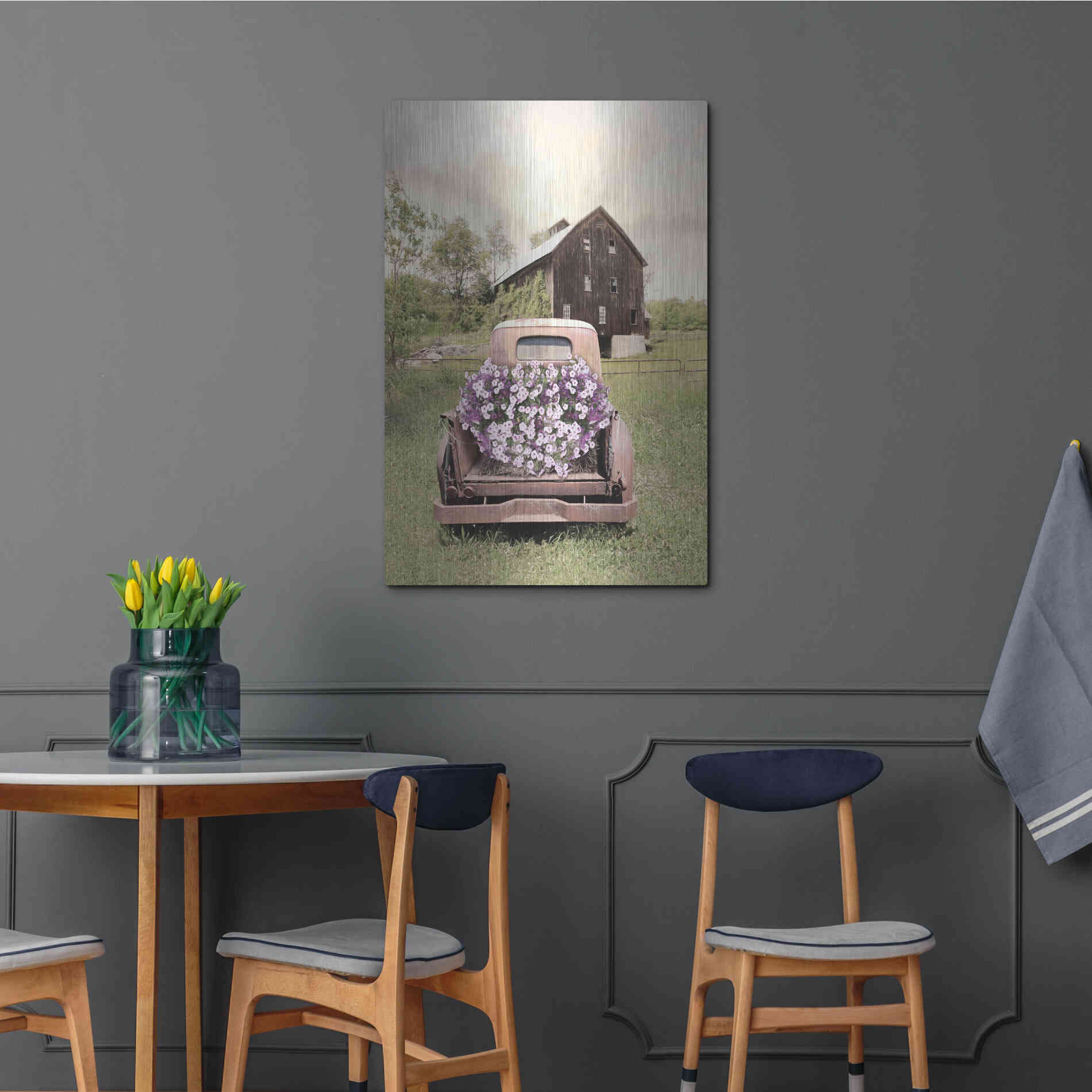 Luxe Metal Art 'Petunia Truck' by Lori Deiter, Metal Wall Art,24x36