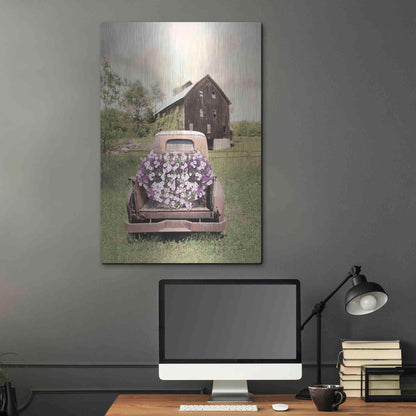 Luxe Metal Art 'Petunia Truck' by Lori Deiter, Metal Wall Art,24x36