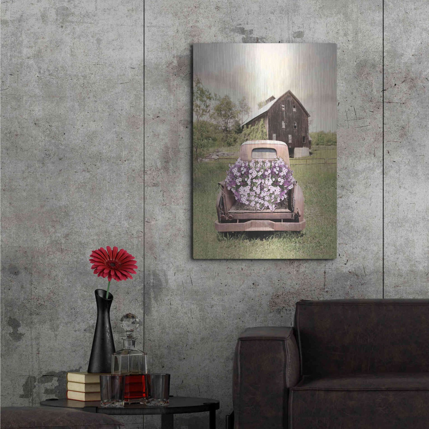 Luxe Metal Art 'Petunia Truck' by Lori Deiter, Metal Wall Art,24x36