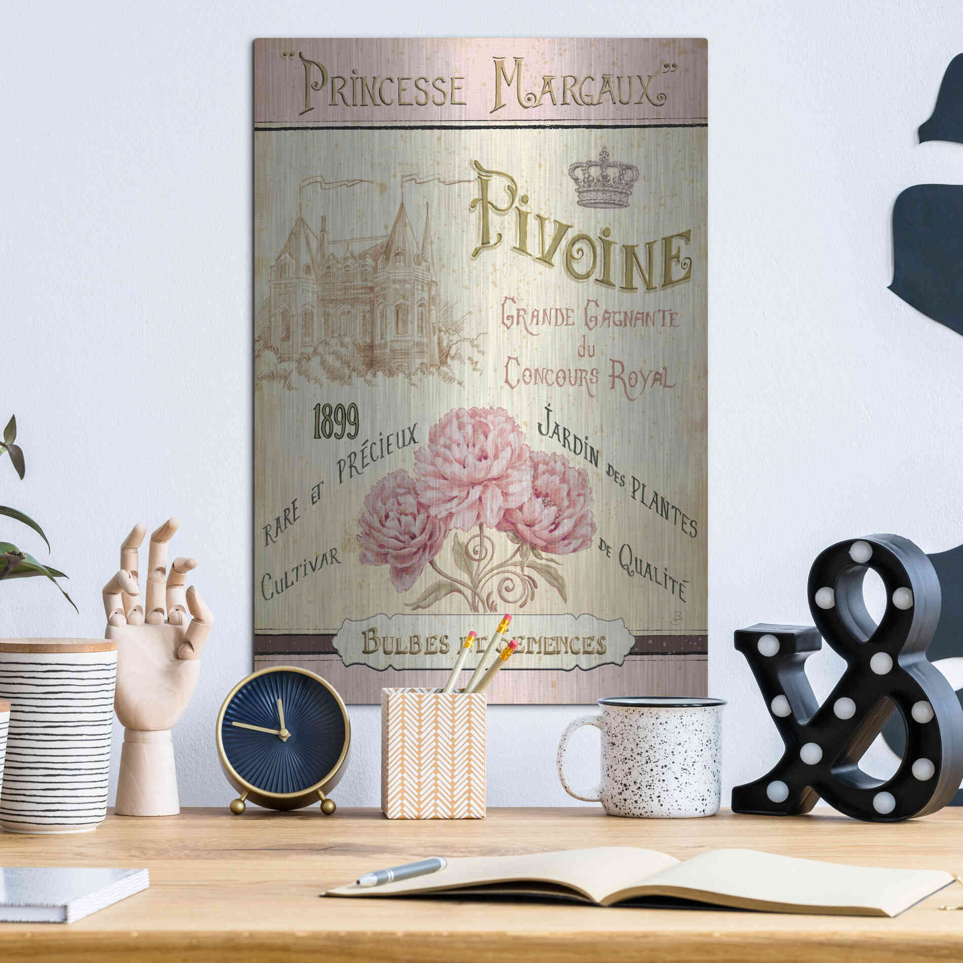 Luxe Metal Art 'French Seed Packet III' by Daphne Brissonet, Metal Wall Art,12x16