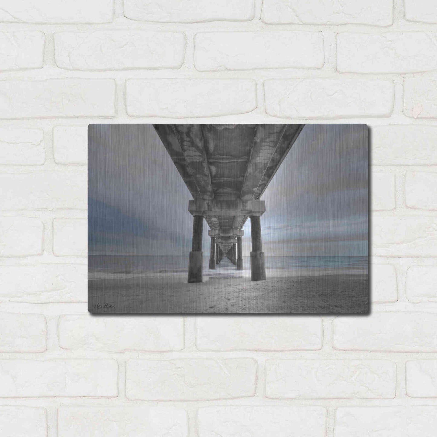 Luxe Metal Art 'Beneath the Outer Banks Beach Pier' by Lori Deiter, Metal Wall Art,16x12