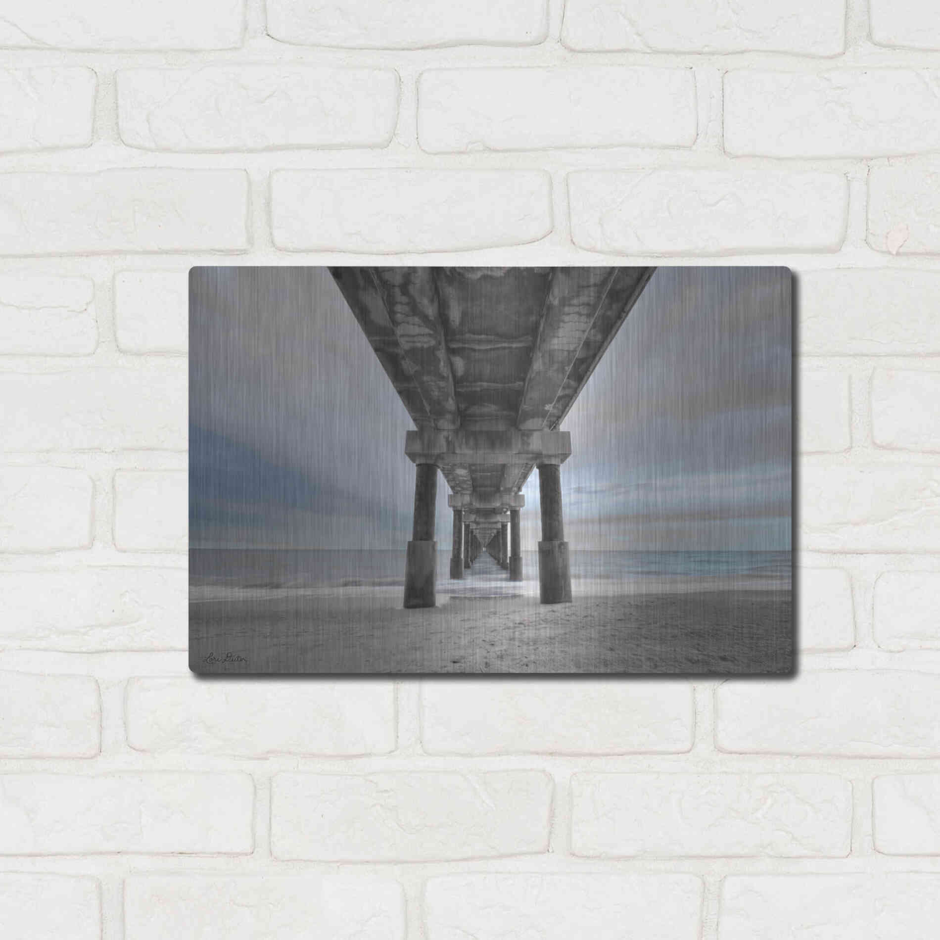 Luxe Metal Art 'Beneath the Outer Banks Beach Pier' by Lori Deiter, Metal Wall Art,16x12