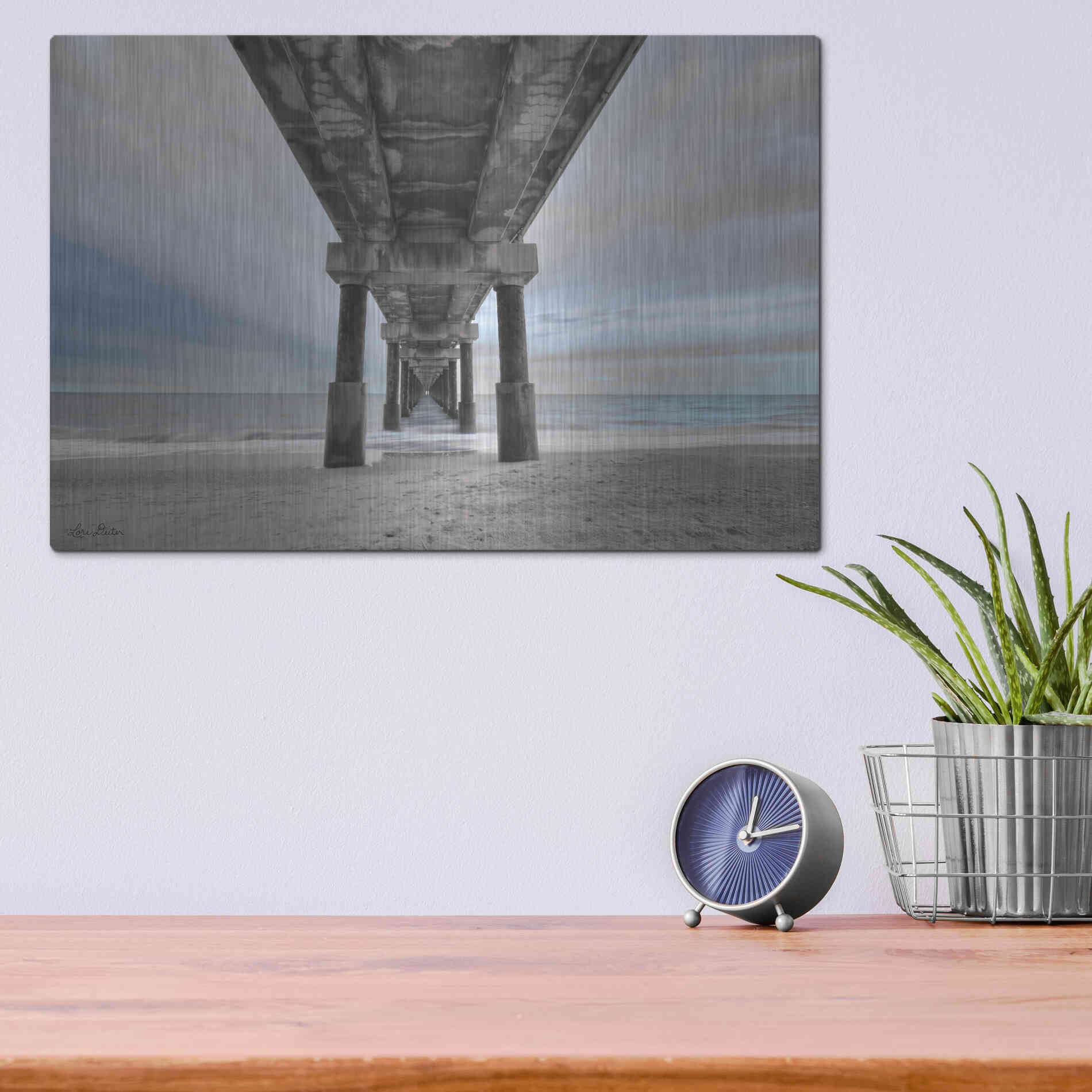 Luxe Metal Art 'Beneath the Outer Banks Beach Pier' by Lori Deiter, Metal Wall Art,16x12
