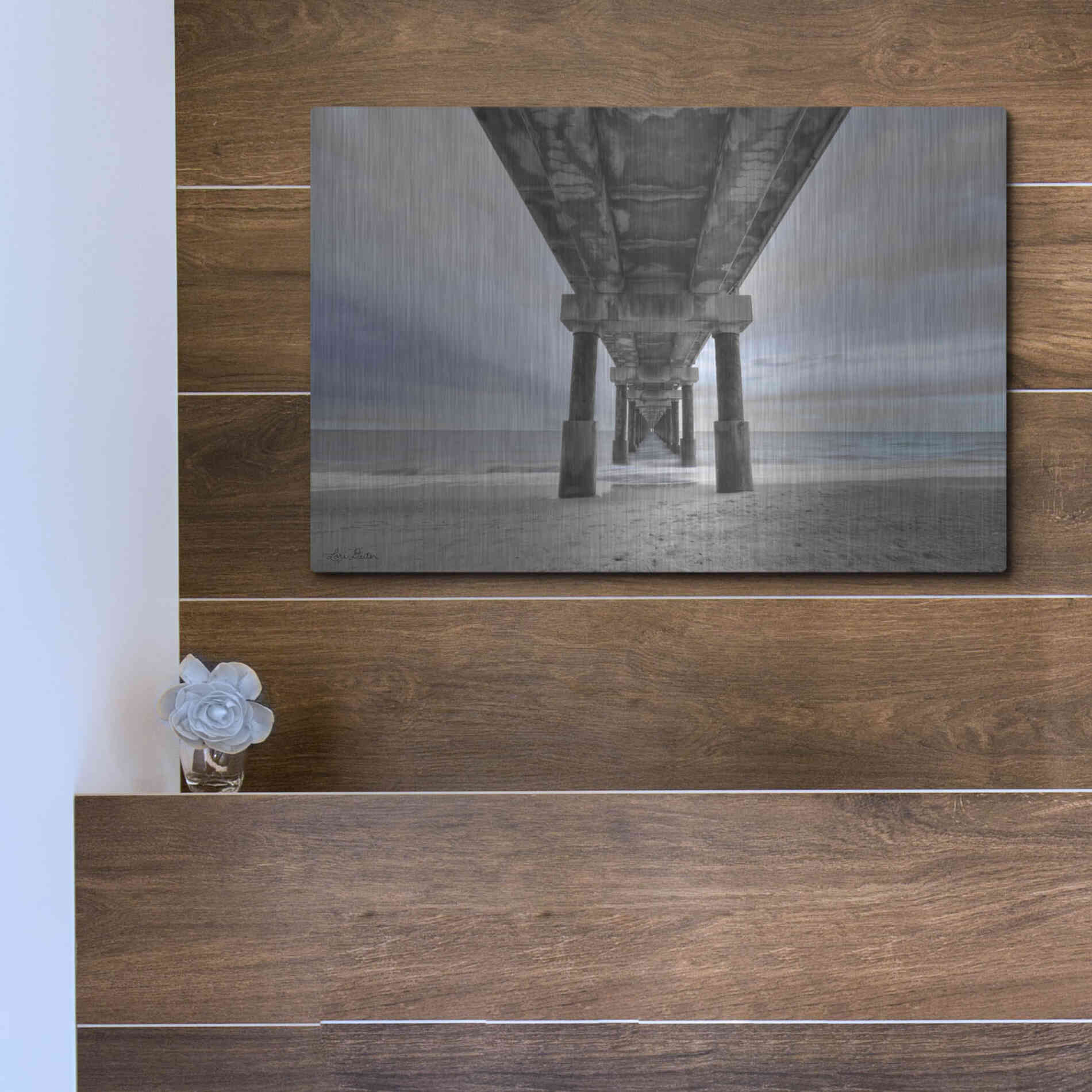 Luxe Metal Art 'Beneath the Outer Banks Beach Pier' by Lori Deiter, Metal Wall Art,16x12