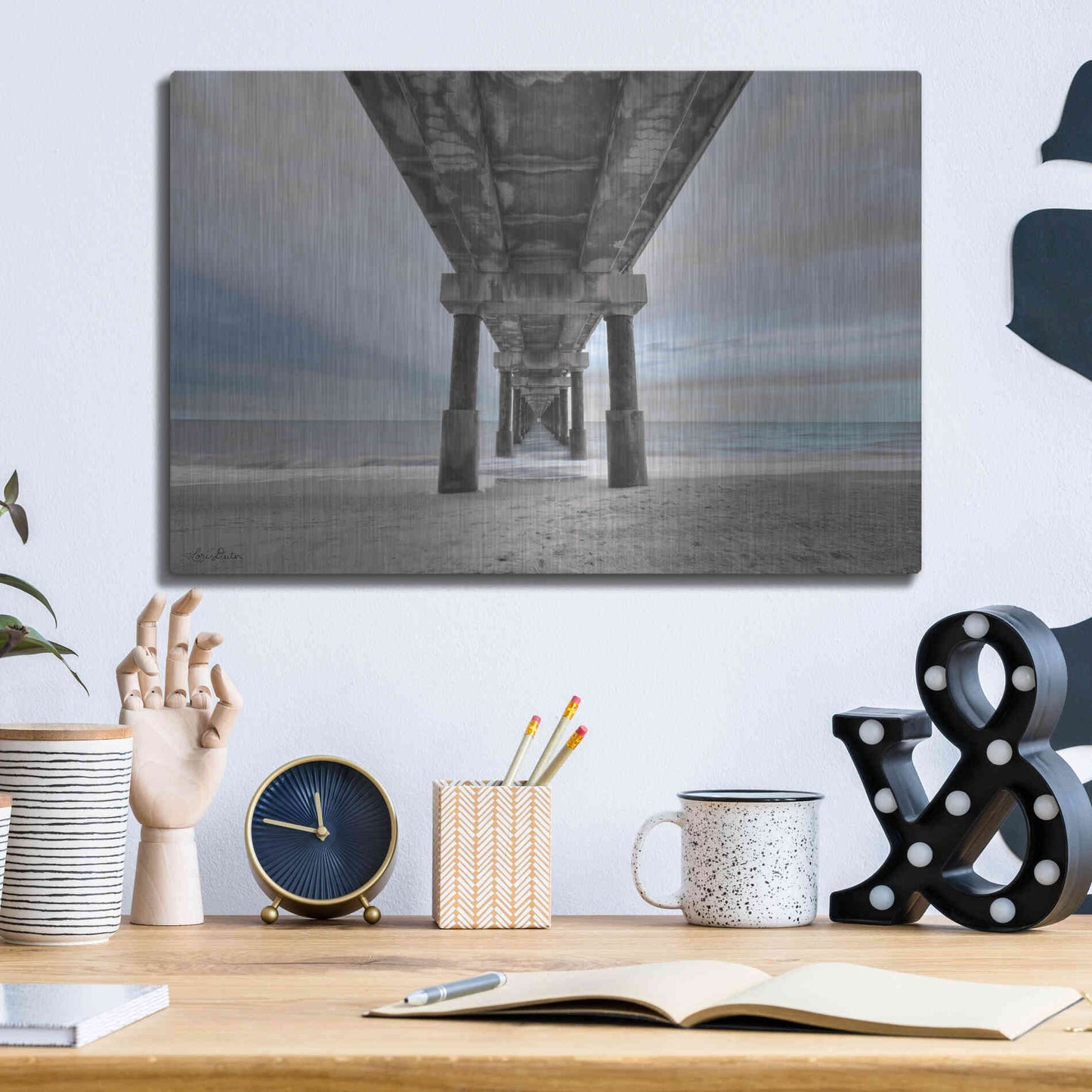 Luxe Metal Art 'Beneath the Outer Banks Beach Pier' by Lori Deiter, Metal Wall Art,16x12