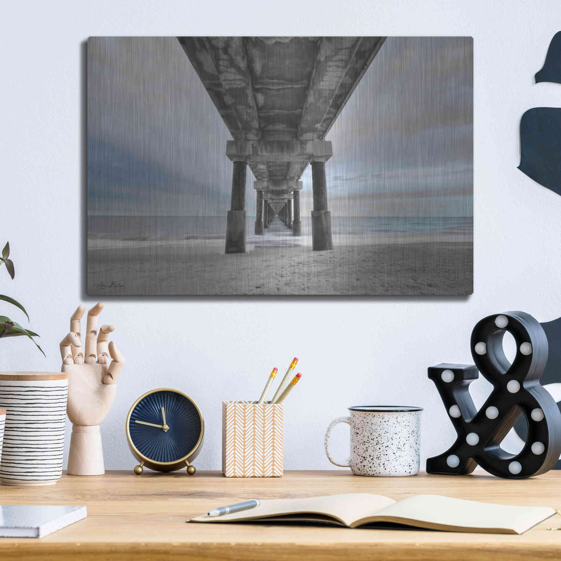 Luxe Metal Art 'Beneath the Outer Banks Beach Pier' by Lori Deiter, Metal Wall Art,16x12