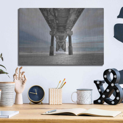 Luxe Metal Art 'Beneath the Outer Banks Beach Pier' by Lori Deiter, Metal Wall Art,16x12