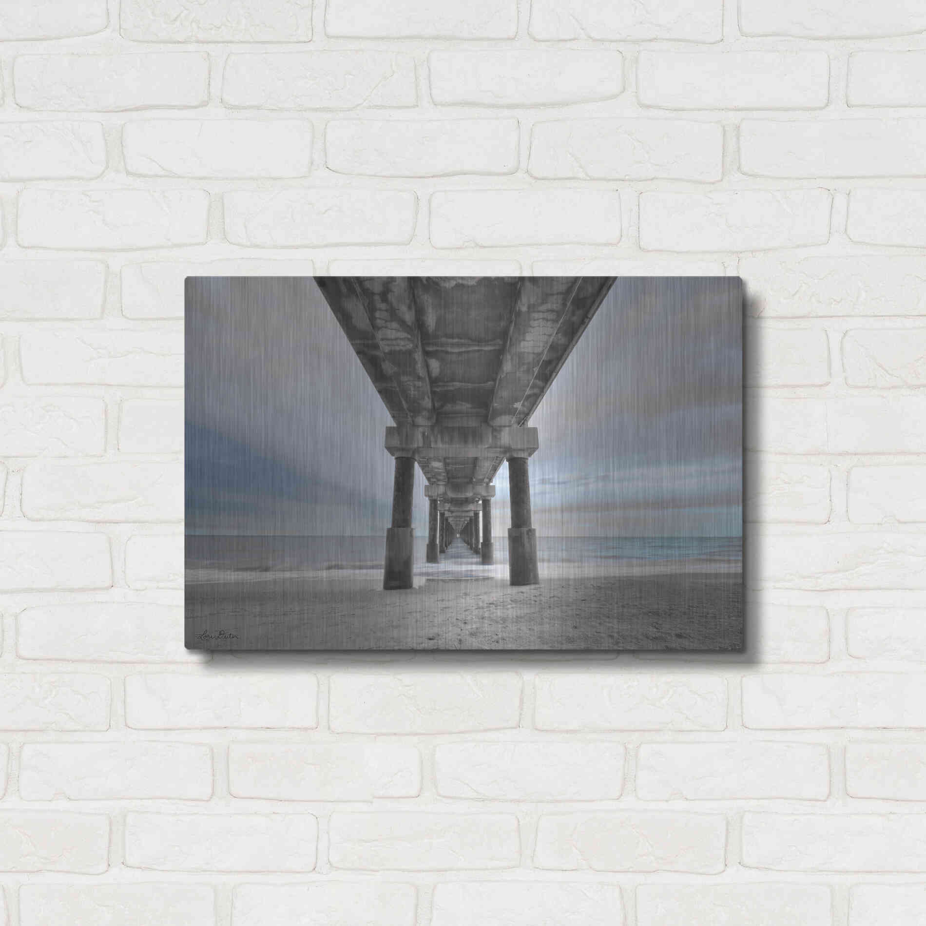 Luxe Metal Art 'Beneath the Outer Banks Beach Pier' by Lori Deiter, Metal Wall Art,24x16